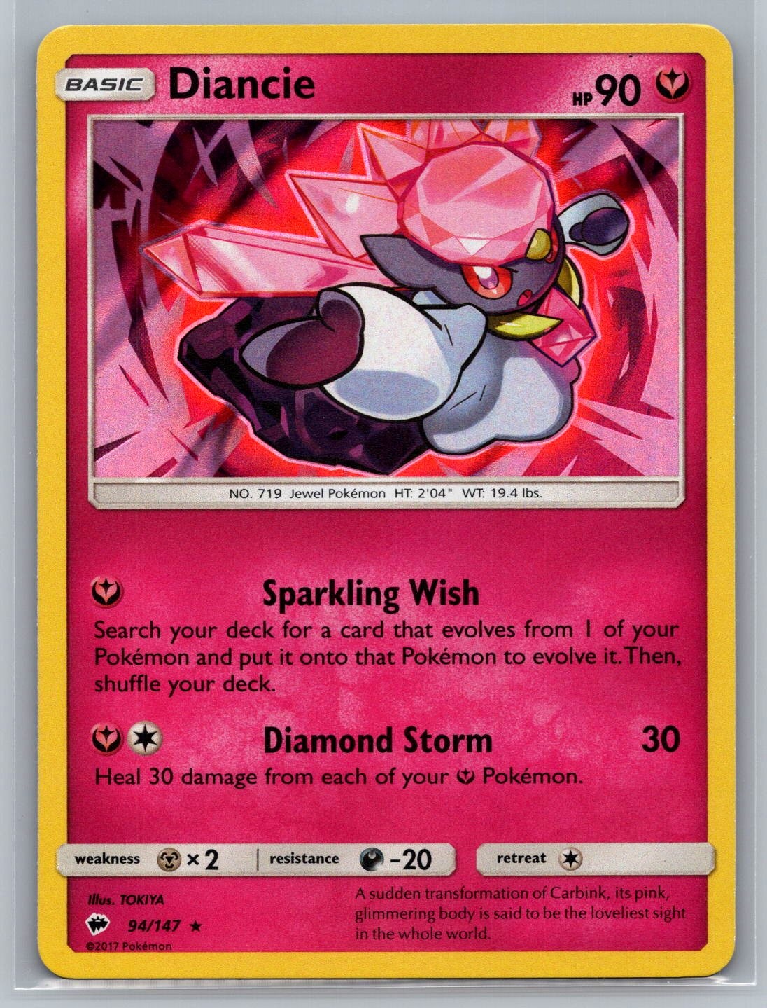 Diancie 94/147 Holo Rare SM – Burning Shadows Pokemon Near Mint or Better