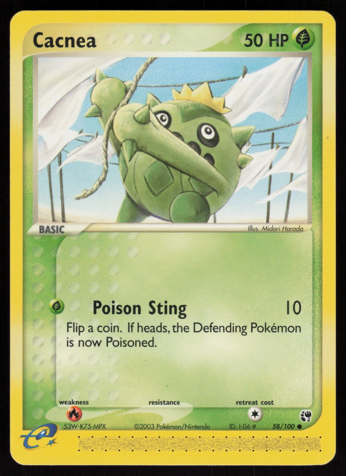 E-Reader Cacnea – 58/100 Sandstorm Midori Harada Pokemon TCG Card