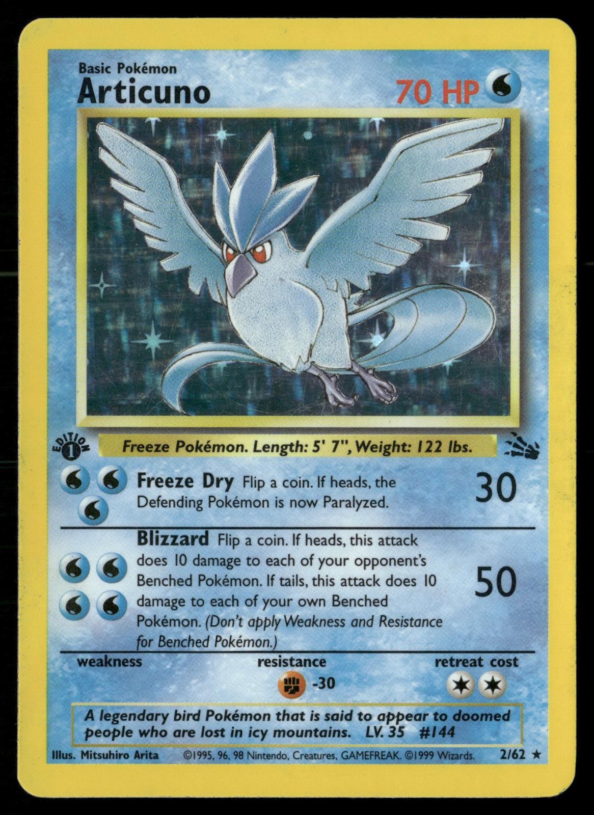 Articuno 2/62 Rare Fossil Pokemon 1st Edition Holo HP
