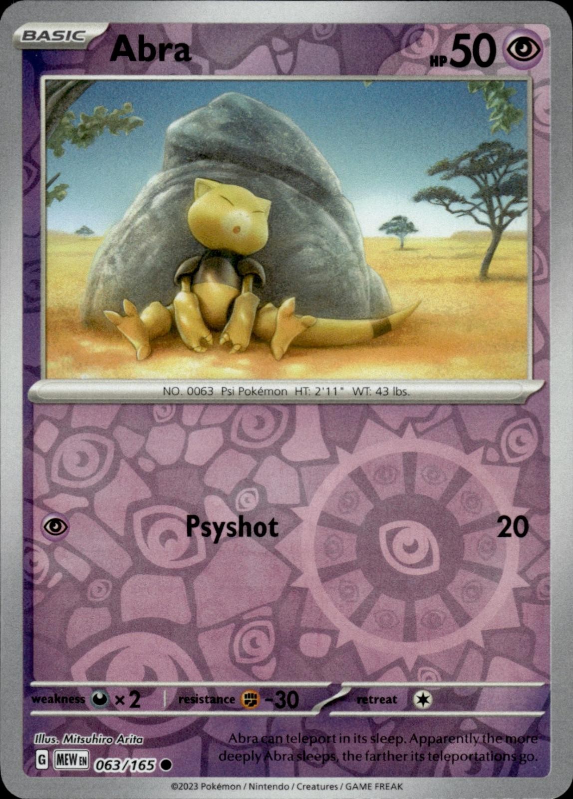 ABRA 063/165 COMMON 151 POKEMON REVERSE HOLO NM/M