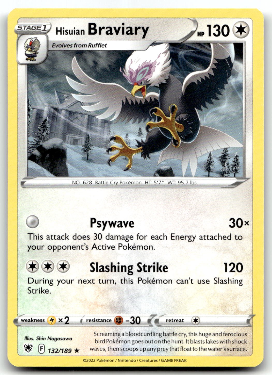 Hisuian Braviary 132/189 SWSH10: Astral Radiance Rare Normal Pokemon TCG NM