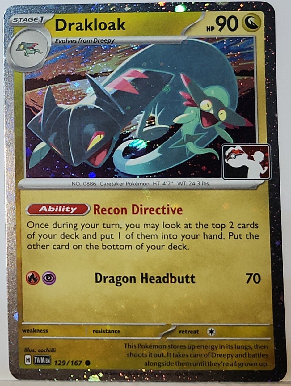 Swirl 🌀 Drakloak 129/167 Cosmos Holo Heavily Bleed Error Rare Pokémon TCG ✨️