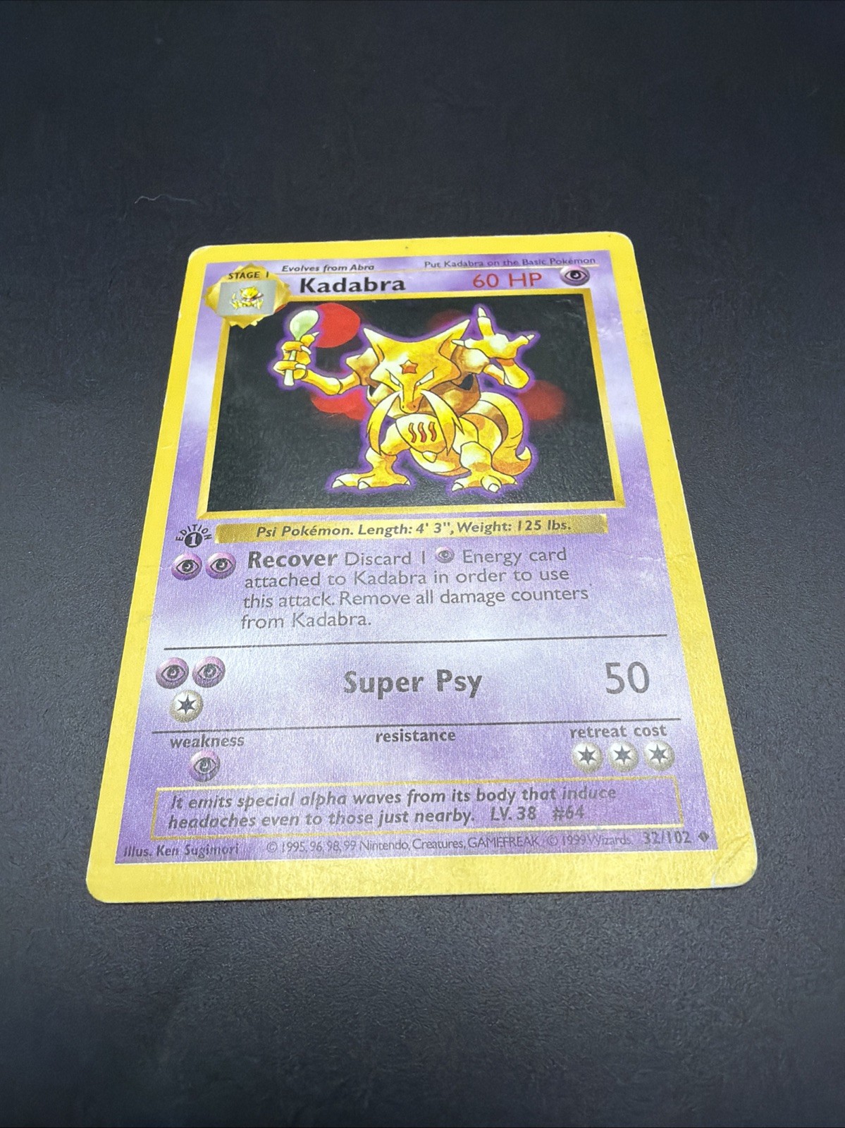 Kadabra – 1st Edition Shadowless – 32/102 Base Set – Pokémon TCG – 1999