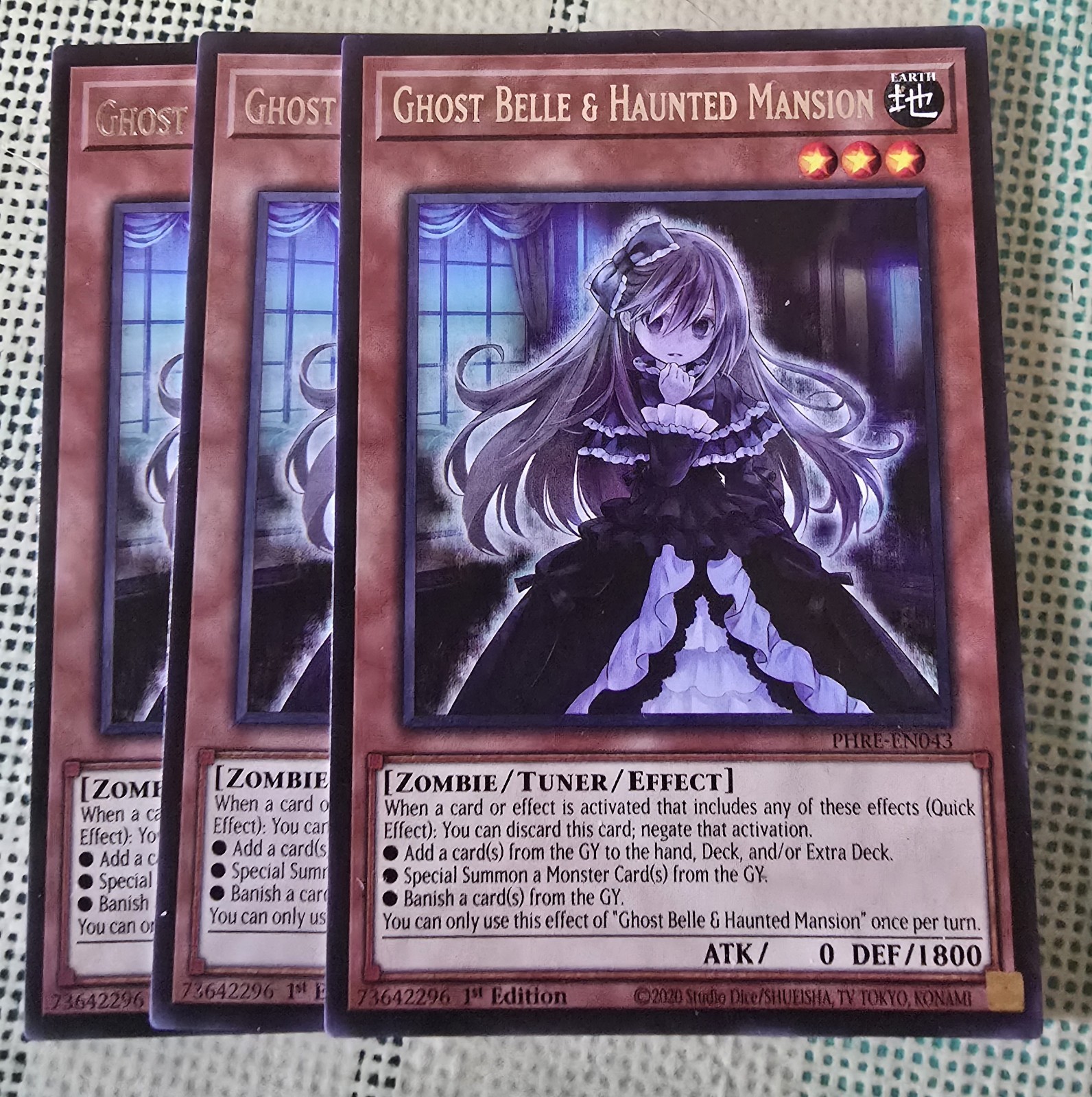 Yugioh! 3x Ghost Belle & Haunted Mansion PHRE-EN043 Rare 1st Ed NM
