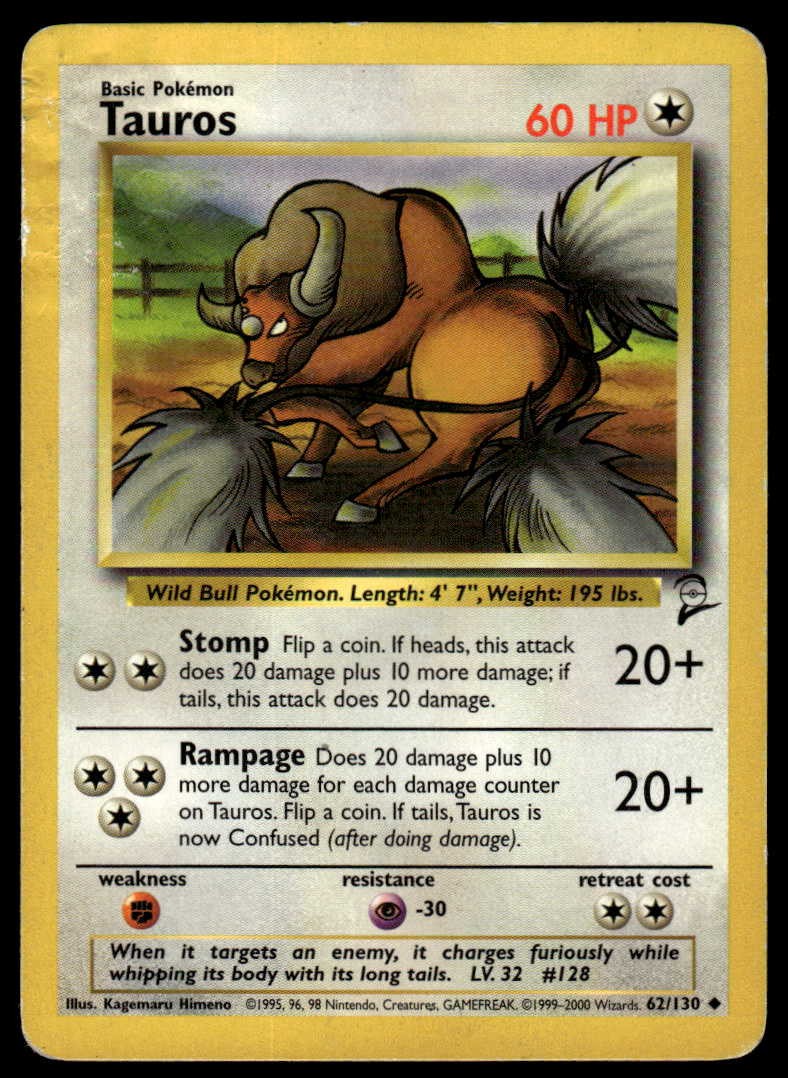 POKEMON TAUROS BASE SET 2 62/130 UC HP