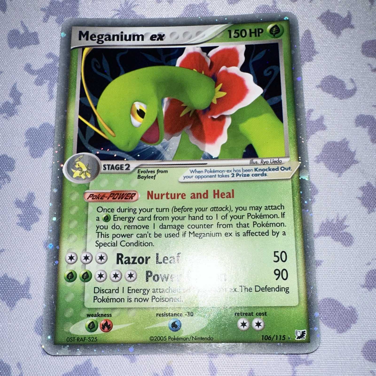Pokémon TCG Meganium ex Holo Ultra Rare 150 HP 106/115 Unseen Forces 2005