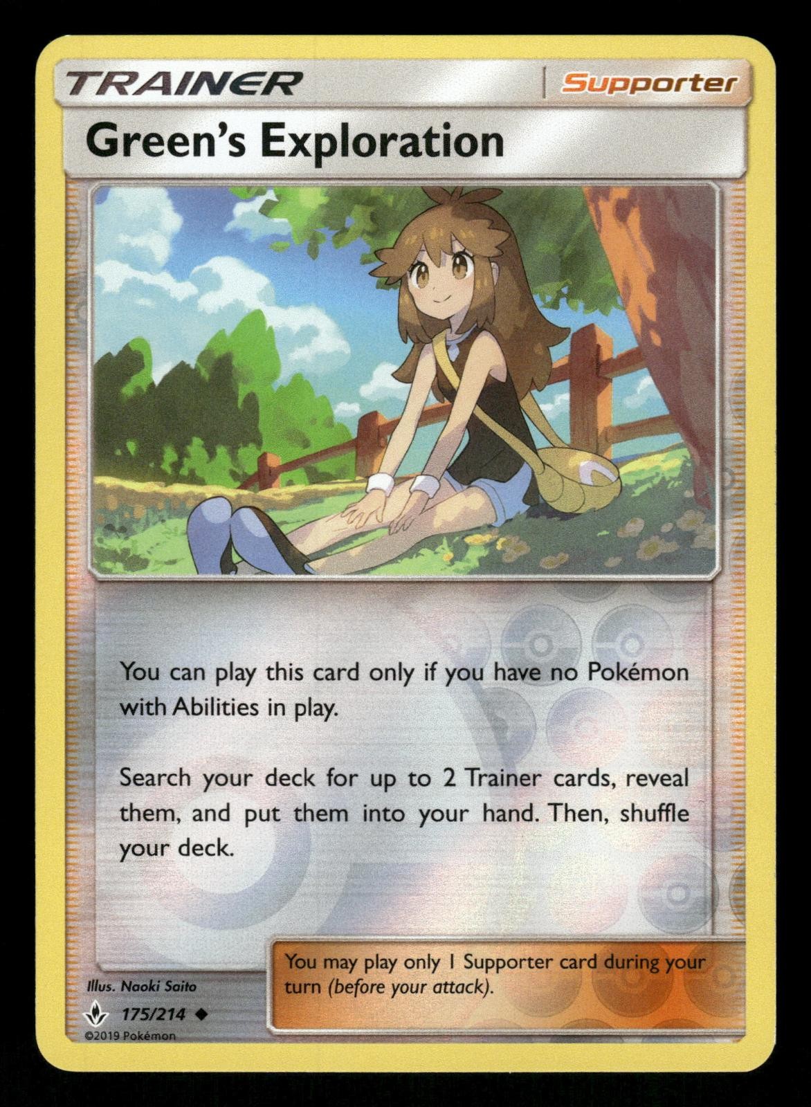 Green’s Exploration 175/214 NM Uncommon Reverse Holo Unbroken Bonds Pokemon TCG
