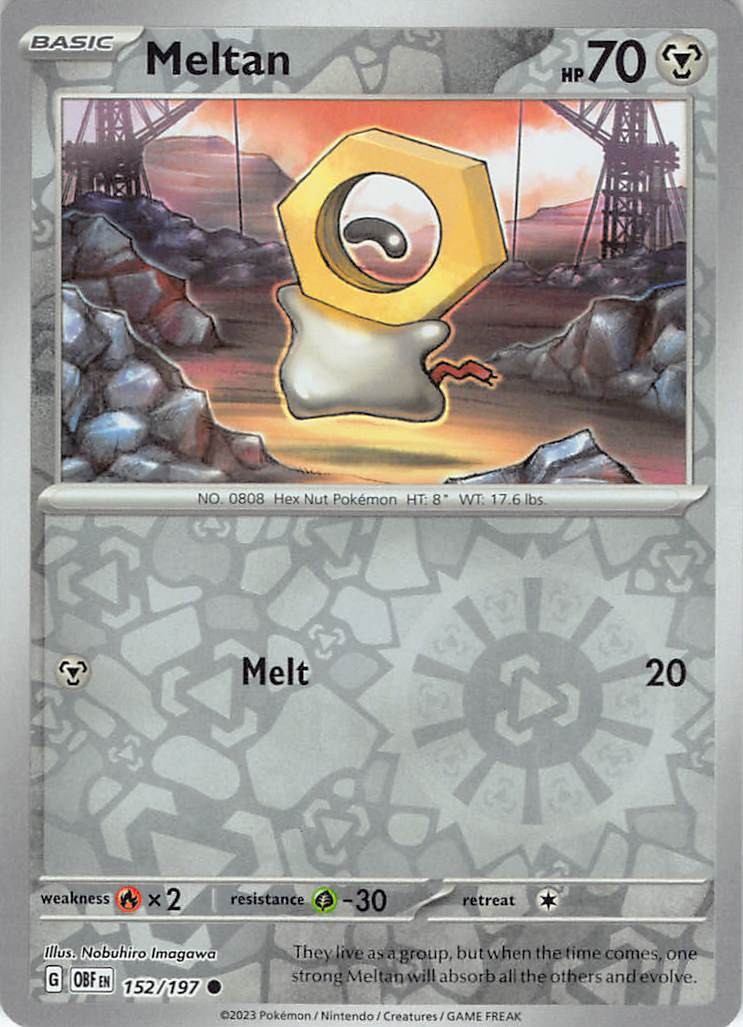 Meltan 152/197 Obsidian Flames Reverse Holofoil