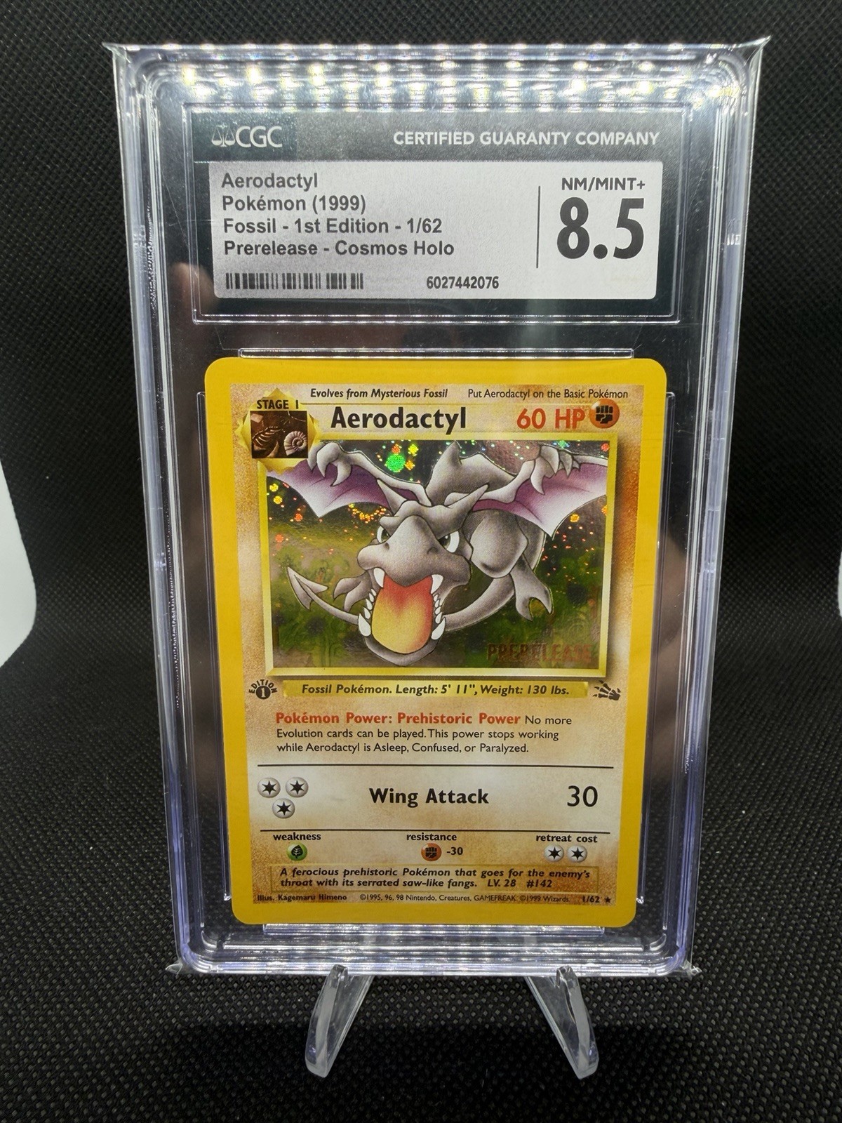 1999 POKEMON FOSSIL #1 AERODACTYL-HOLO 1ST EDITION-PRERELEASE CGC 8.5