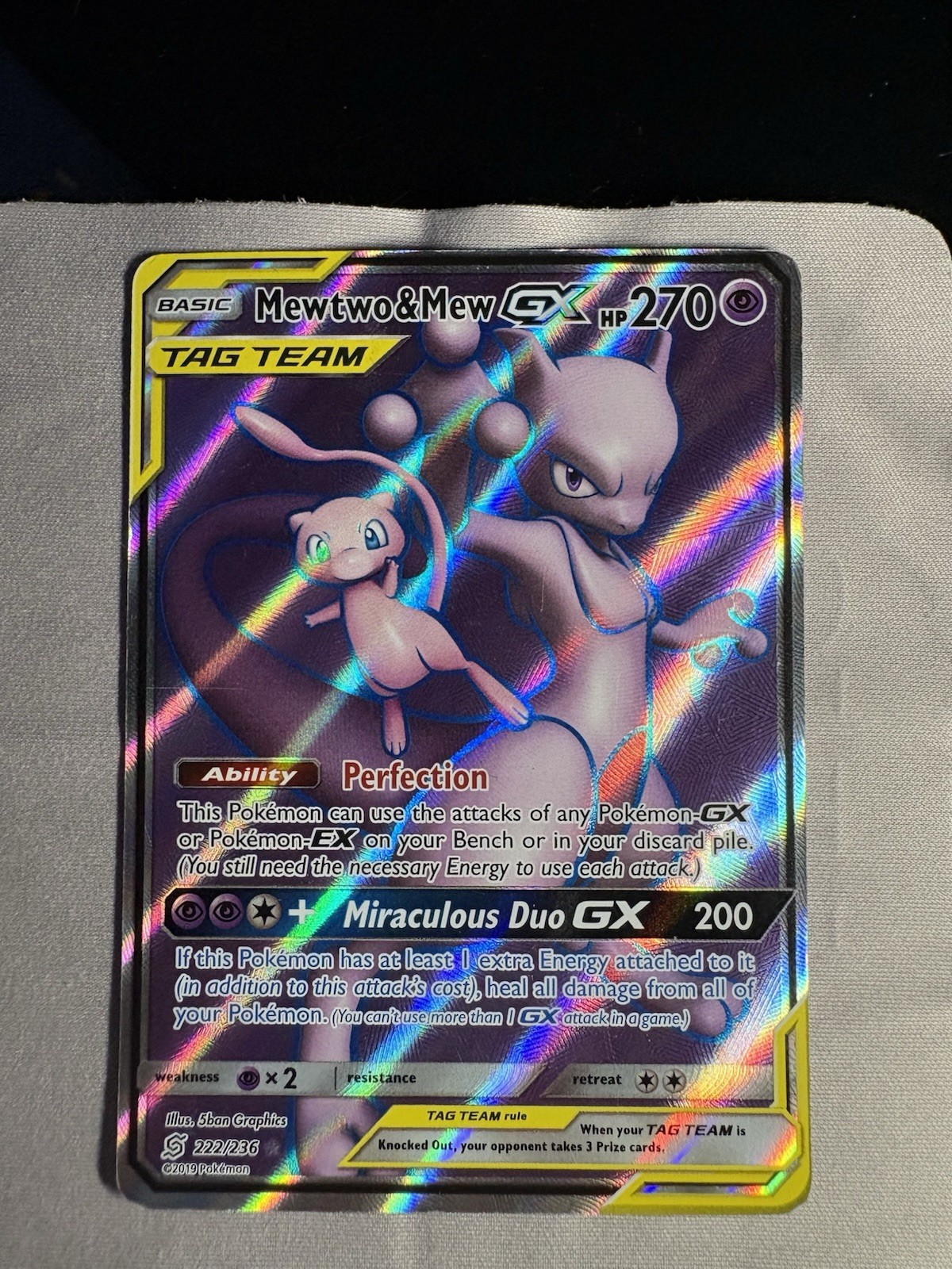 Mewtwo & Mew GX SM-Unified Minds 222/236 Secret Rare Full Art TAG TEAM Holo Eng