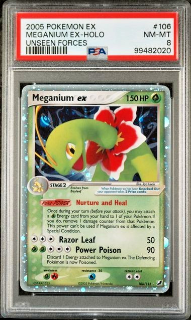 2005 Pokemon EX Unseen Forces Meganium EX Holo 106/115 PSA 8 NM Mint 106