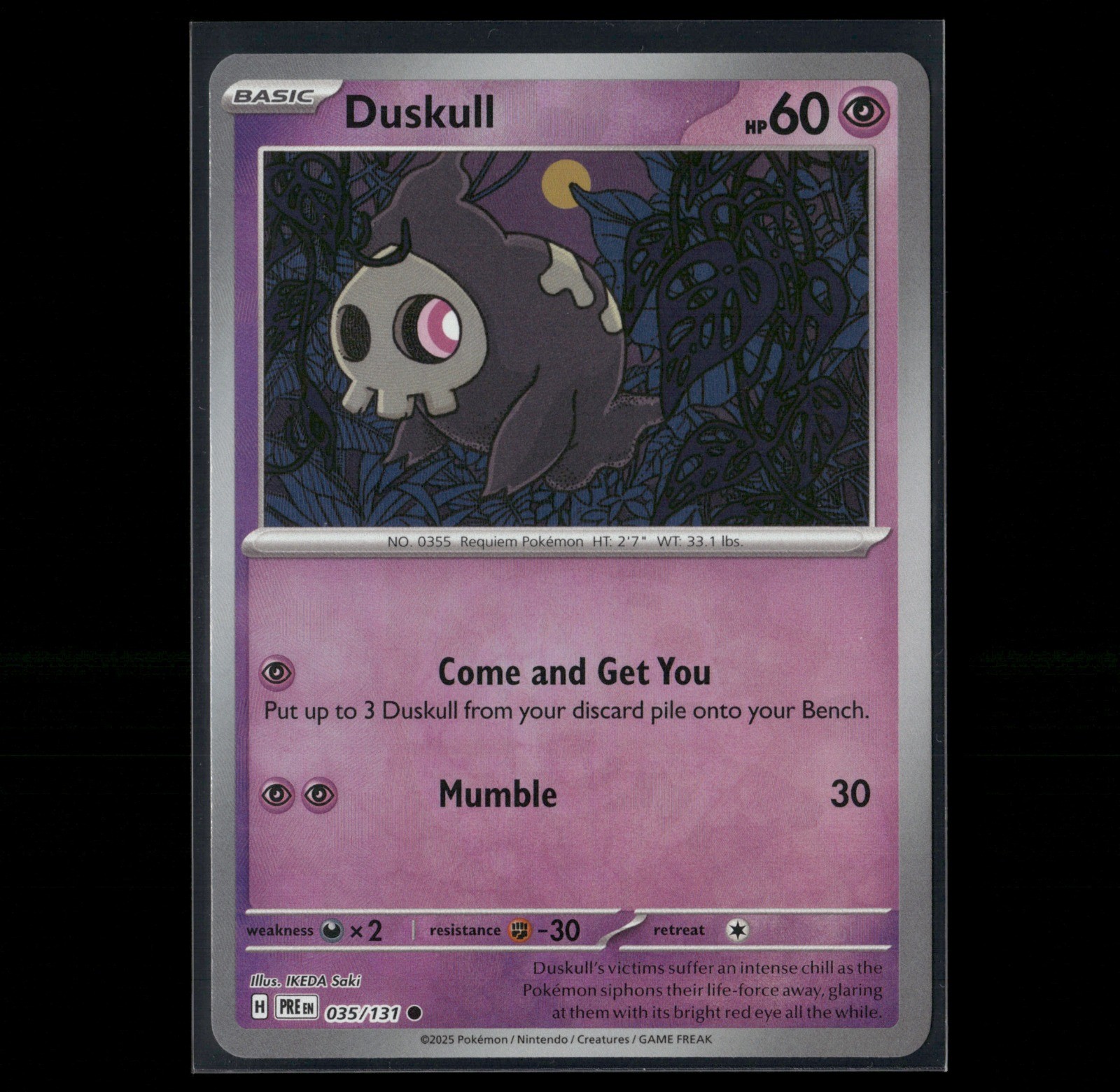 Duskull Master Ball Holo 035/131 SV: Prismatic Evolutions 2025 NM IKEDA Saki