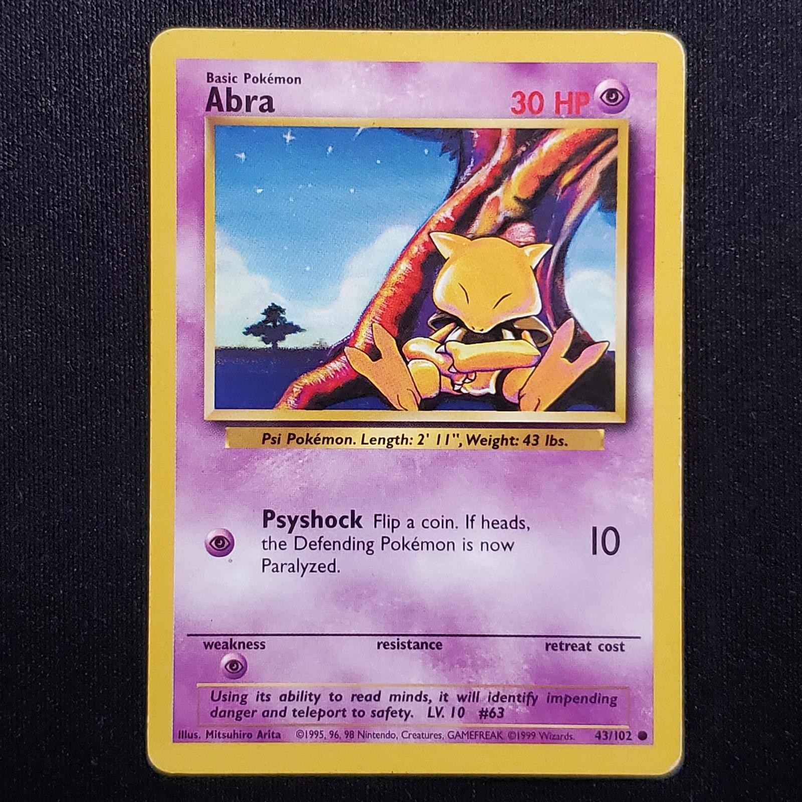 Abra 43/102 Common Base Set Unlimited Pokemon Moderately Played