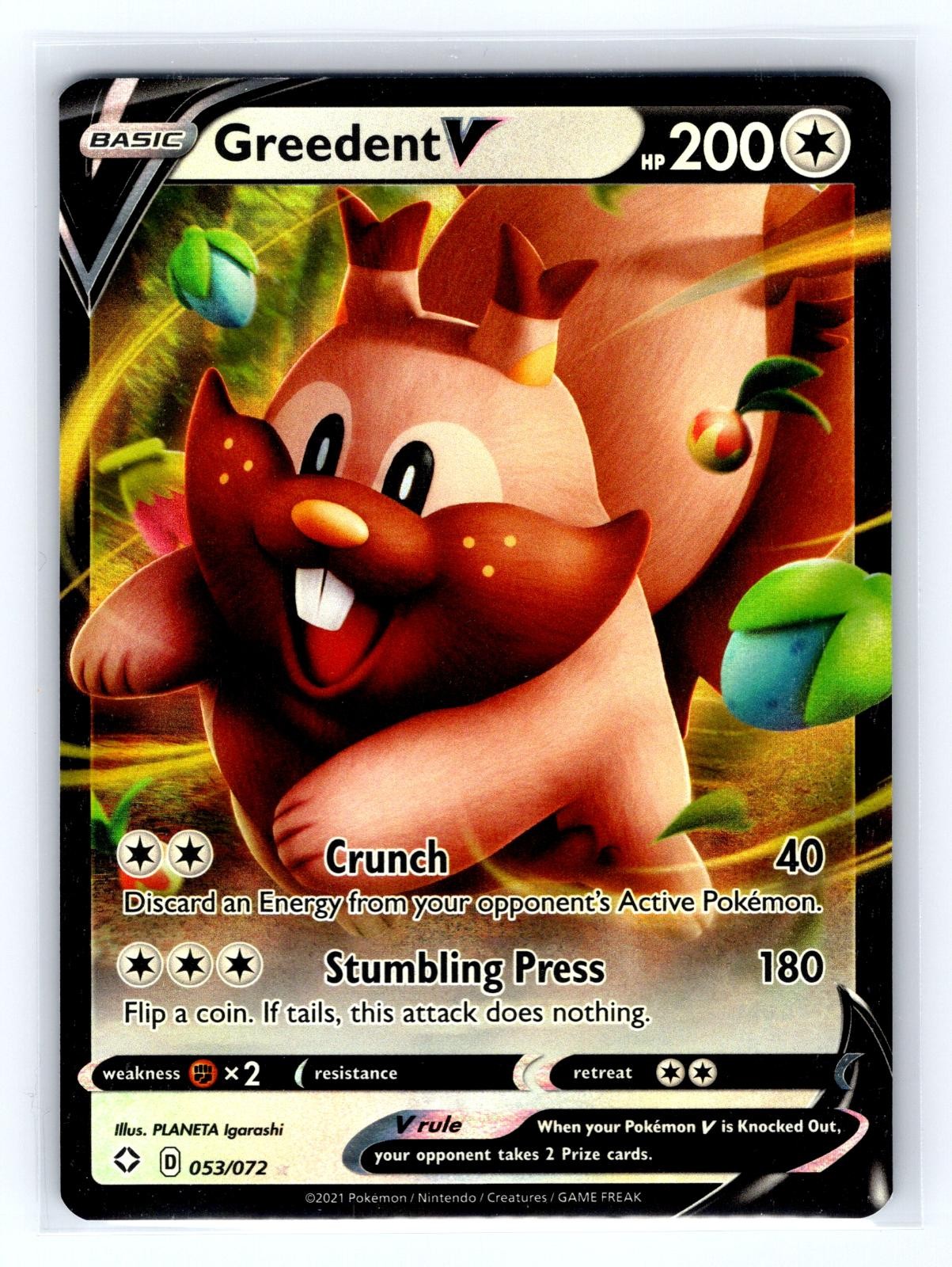 Greedent V 053/072 V Rare Pokemon Shining Fates Holo NM/M Holo