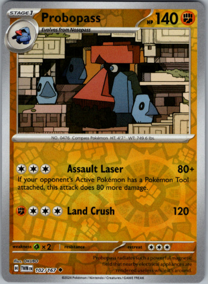 Pokemon – Probopass – 102/167 – Reverse Holo – Twilight Masquerade – NM/M
