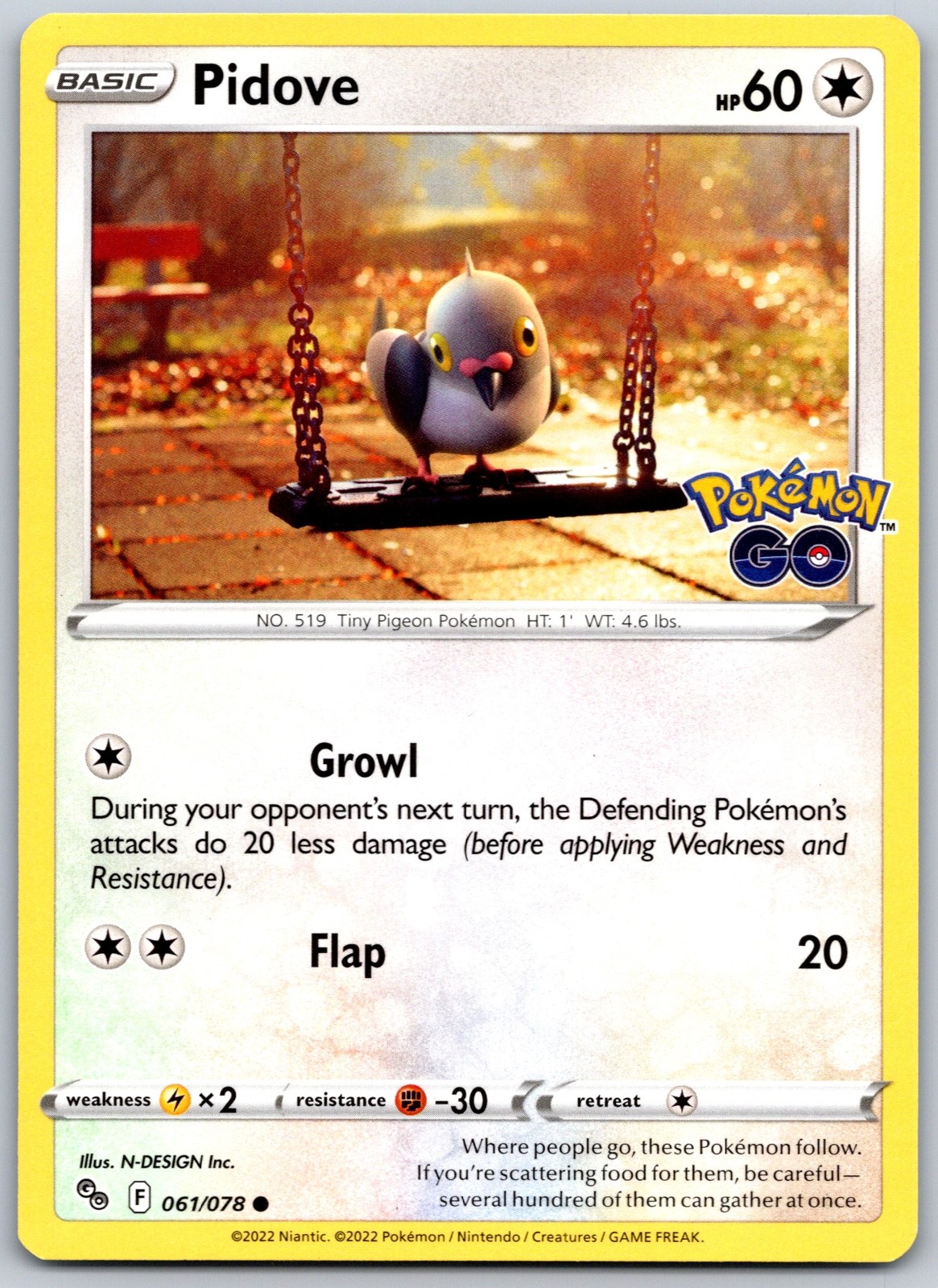 Pidove Common N-DESIGN Inc. Pokemon GO 061/078 NM