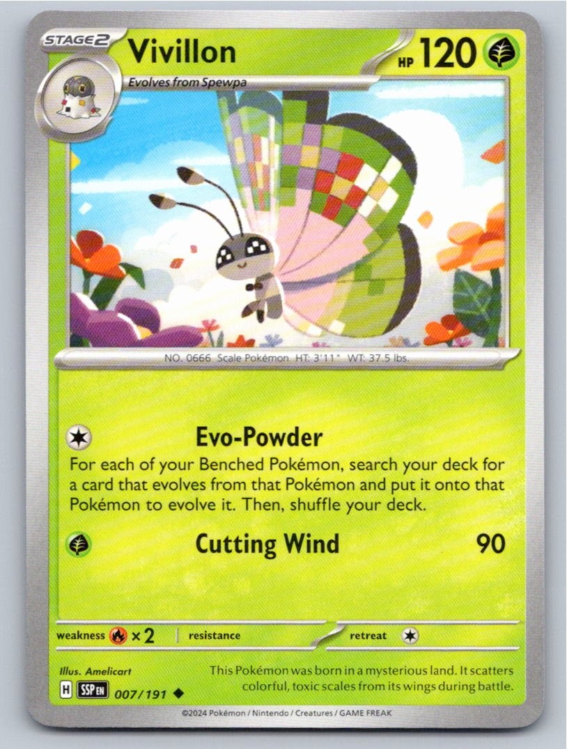 2024 POKEMON VIVILLON SURGING SPARKS 007/191 UNCOMMON NM A21501 FREE S&H
