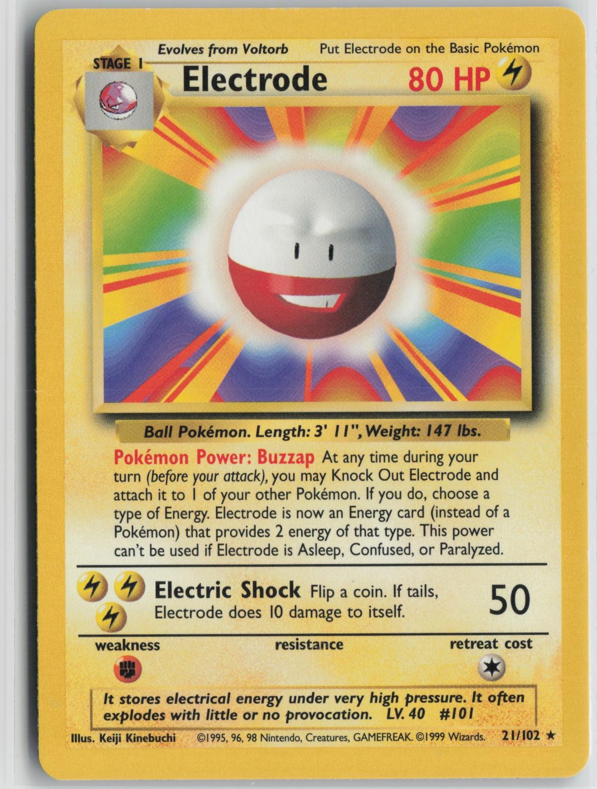 Electrode 21/102 Rare Base Set Unlimited Pokemon Near Mint