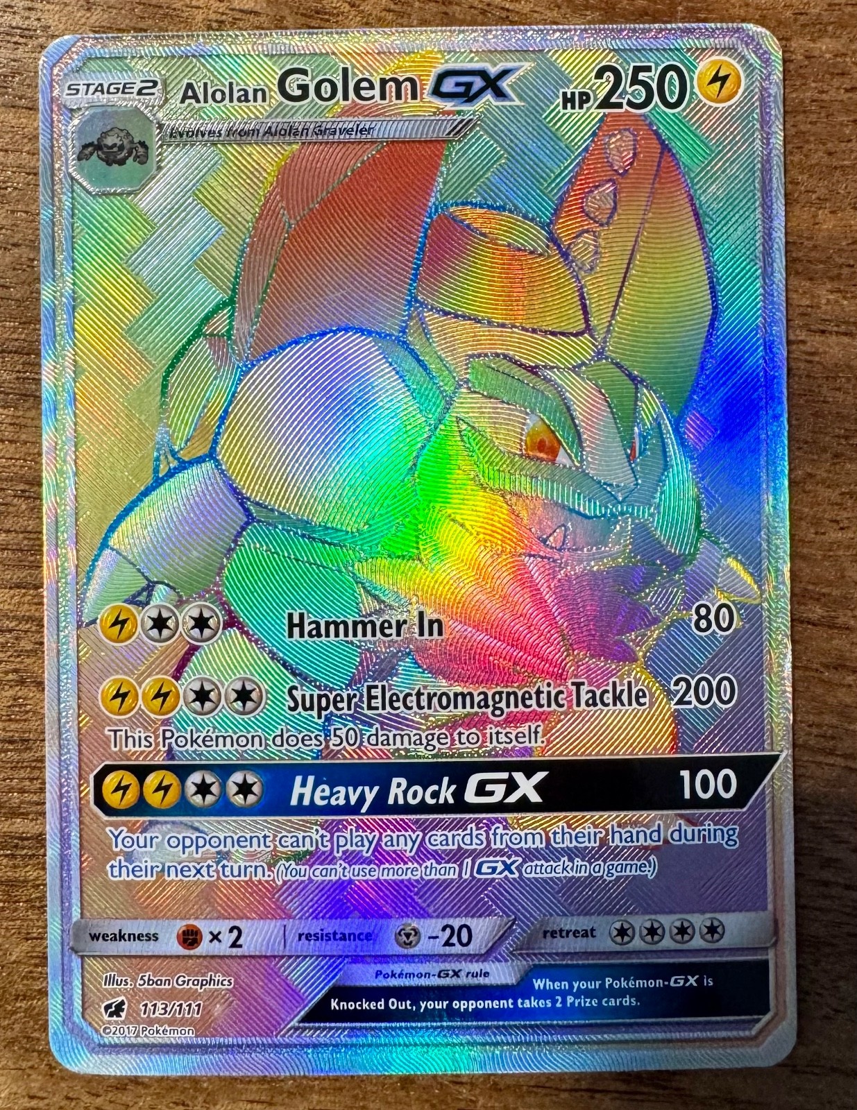 Alolan Golem GX 113/111 Rainbow Hyper Secret Rare LP