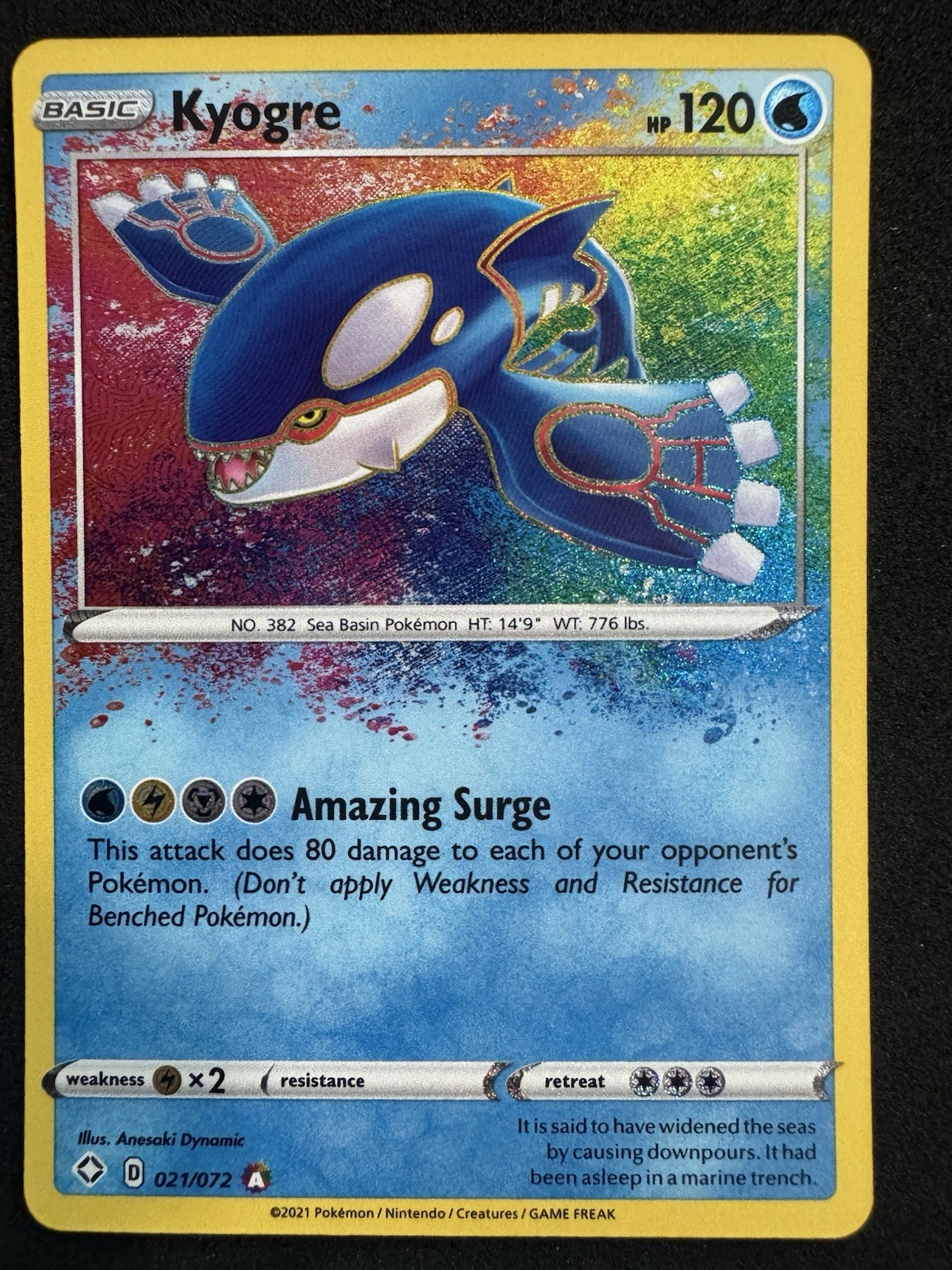 Kyogre Amazing Rare Shining Fates SHF Water Holo 021/072 2021 NM