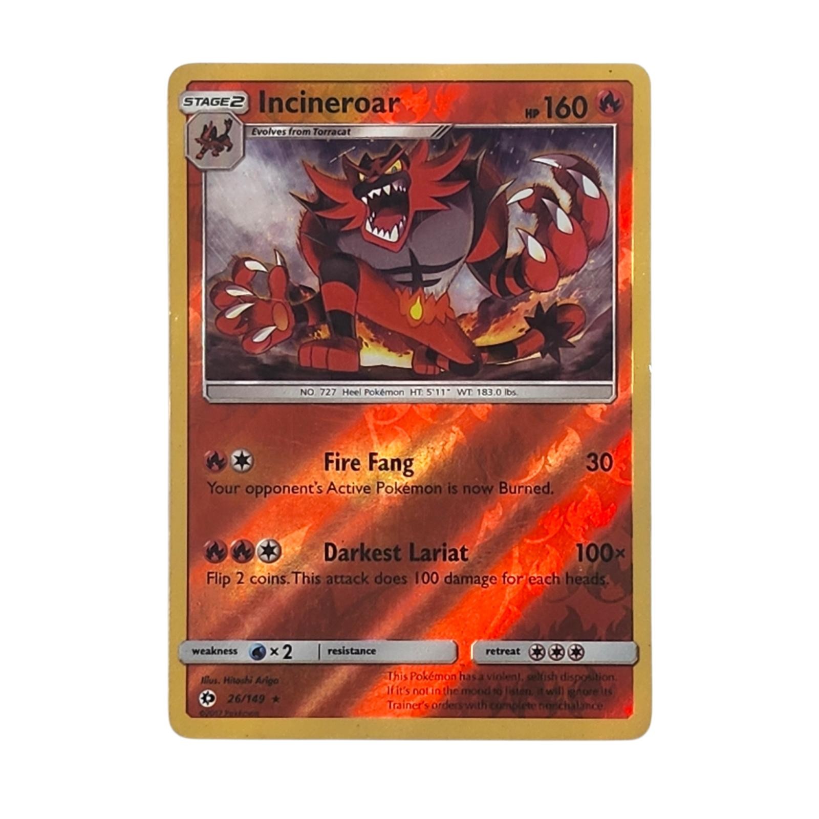 Incineroar 26/149 Rare SM Base Set Pokemon Reverse Holo Near Mint