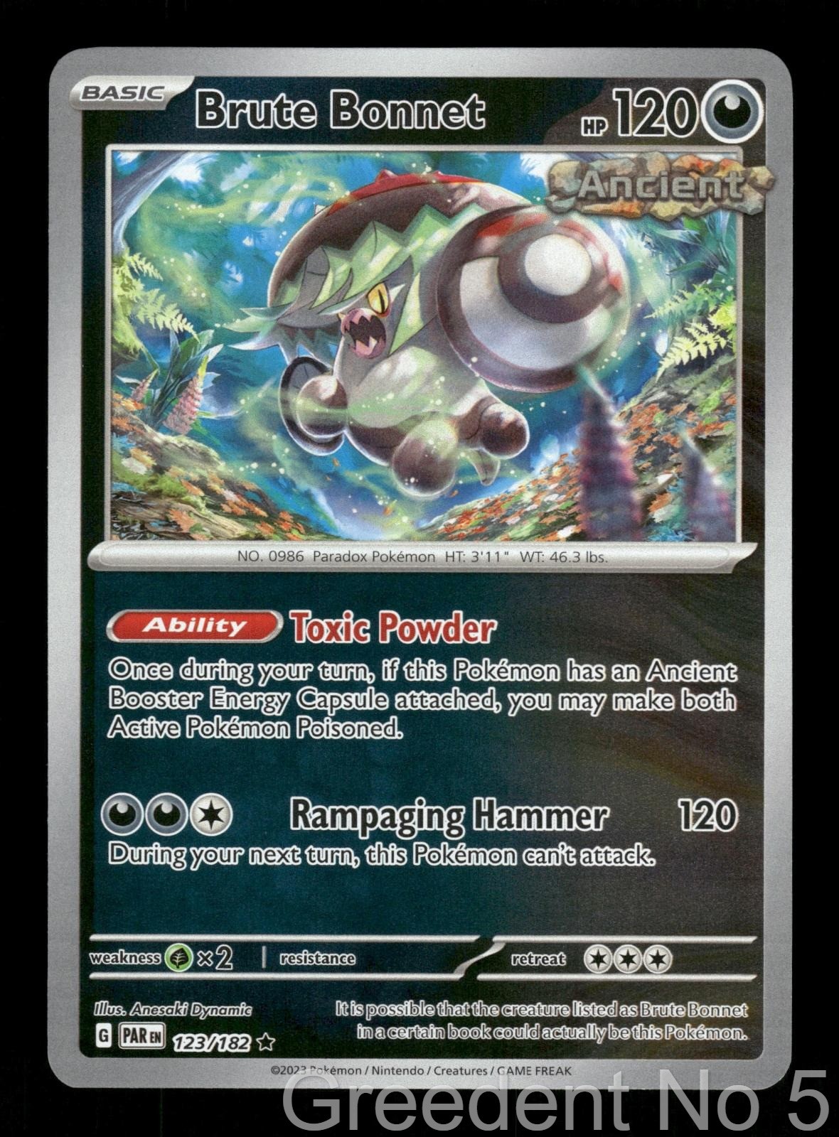 Brute Bonnet 123/182 Rare Paradox Rift Pokemon Reverse Holo Lightly Played