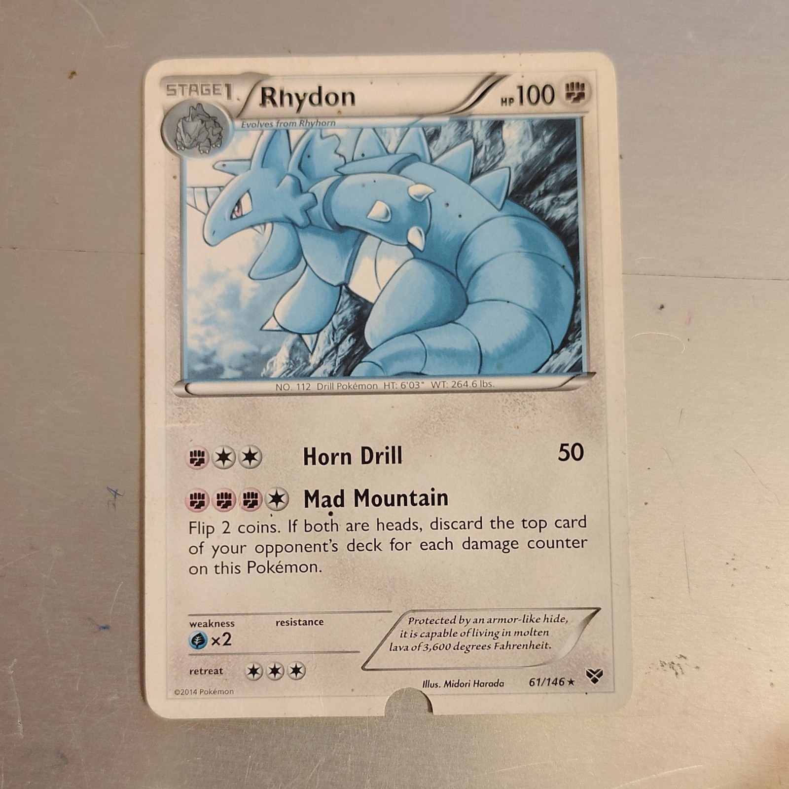 Nintendo Rhydon 61/146 XY Rare Regular 2014 EN Stage 1 100 HP Midori Harada