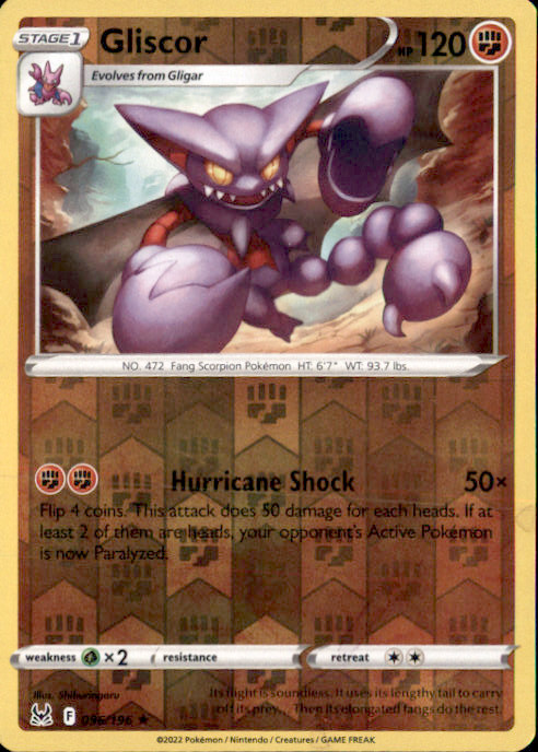 Gliscor Reverse Holo Rare SWSH11: Lost Origin 096/196 NM Shiburingaru 2022