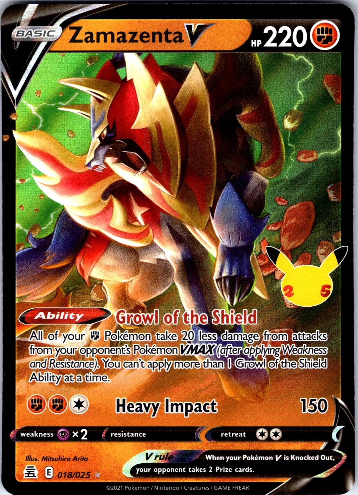 Zamazenta V 018/025 Holo V Rare Celebrations Pokemon Near Mint