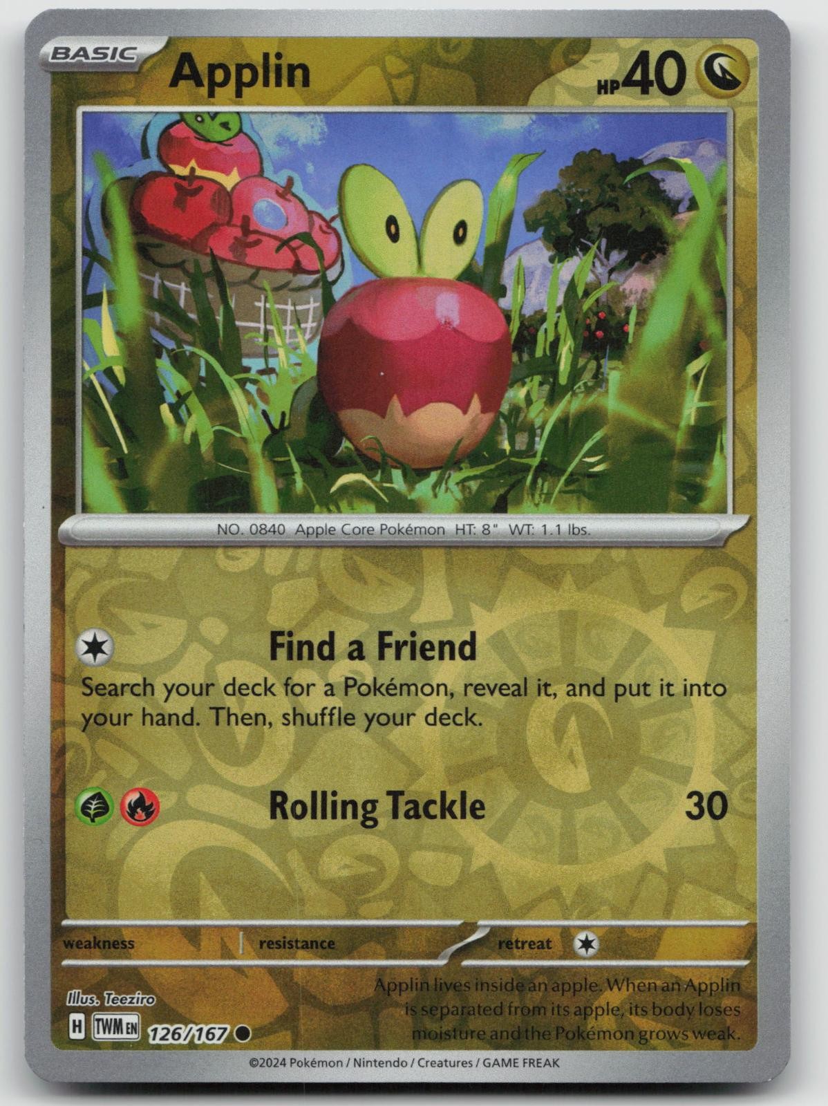 Applin 126/167 Common Twilight Masquerade Pokemon Reverse Holo Near Mint