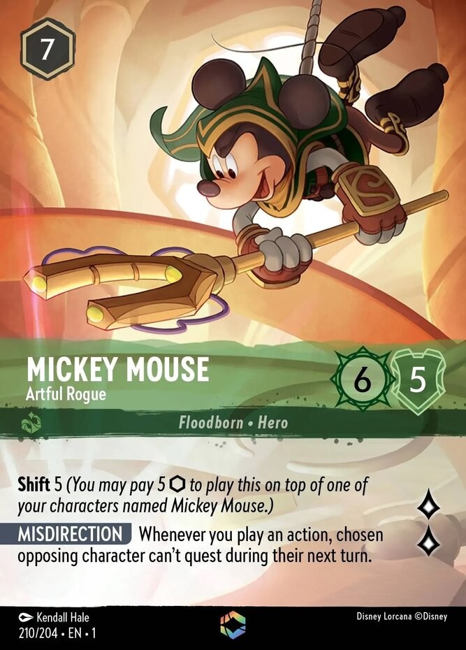 Lorcana Mickey Mouse – Artful Rogue – 210/204 – Enchanted – Holofoil, Near Mint