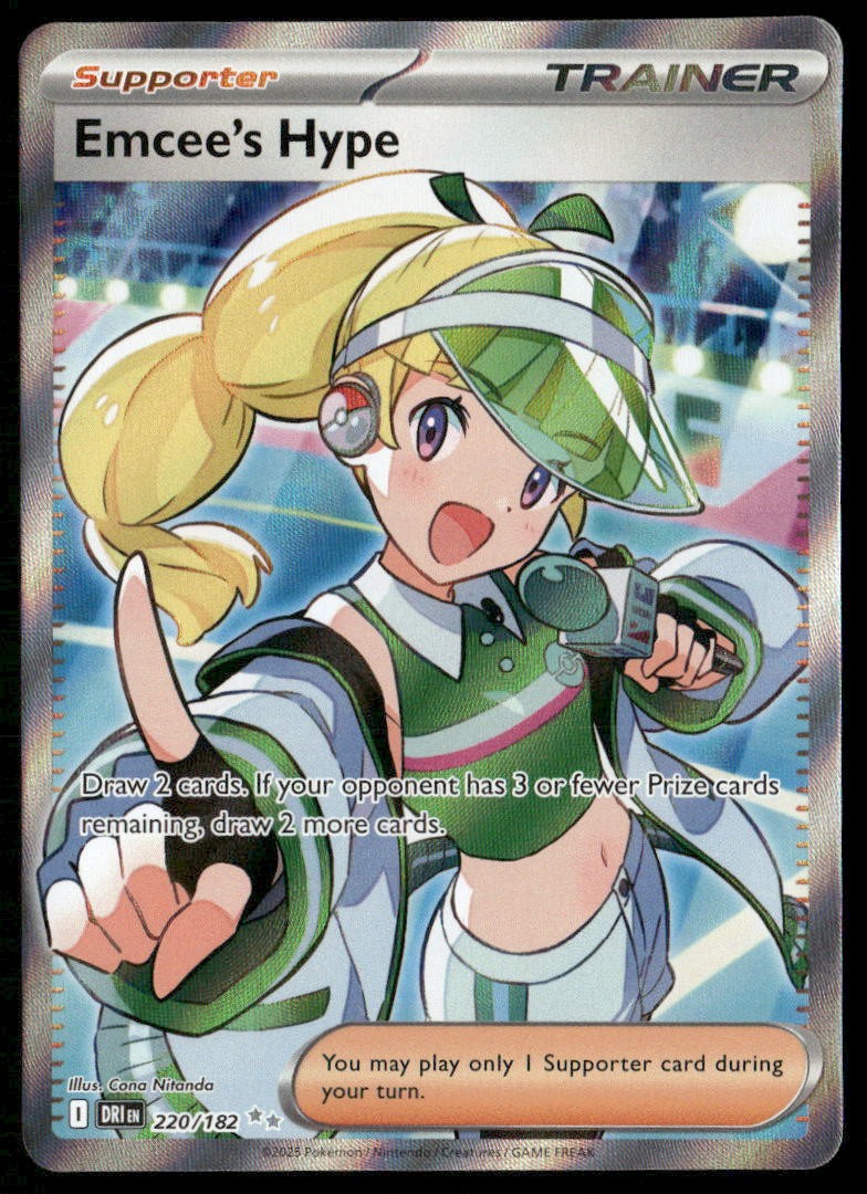 EMCEE’S HYPE 220/182 ULTRA RARE DESTINED RIVALS POKEMON HOLO NM