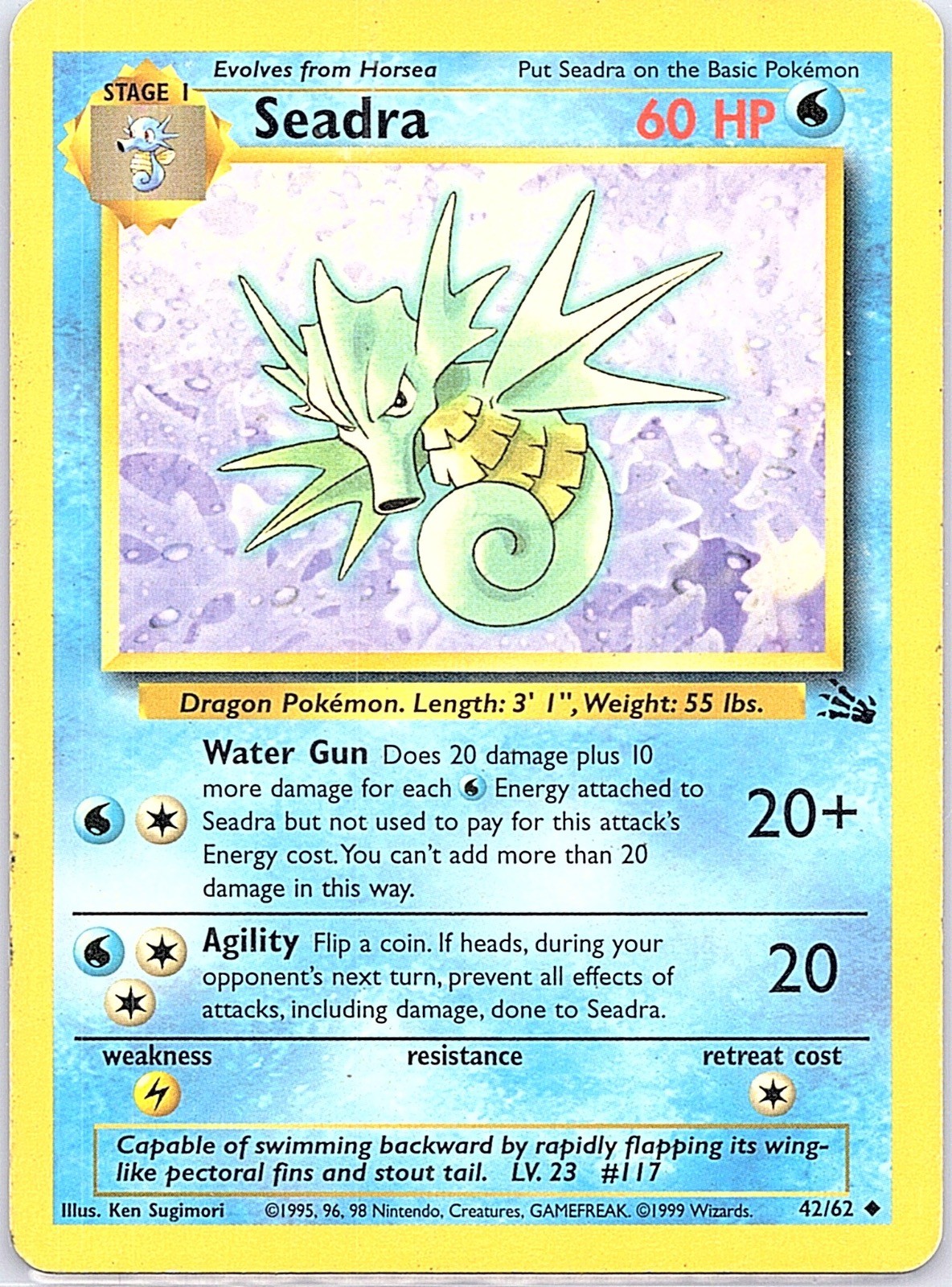 Seadra 42/62 Uncommon Fossil Pokemon Unlimited Heavily Played