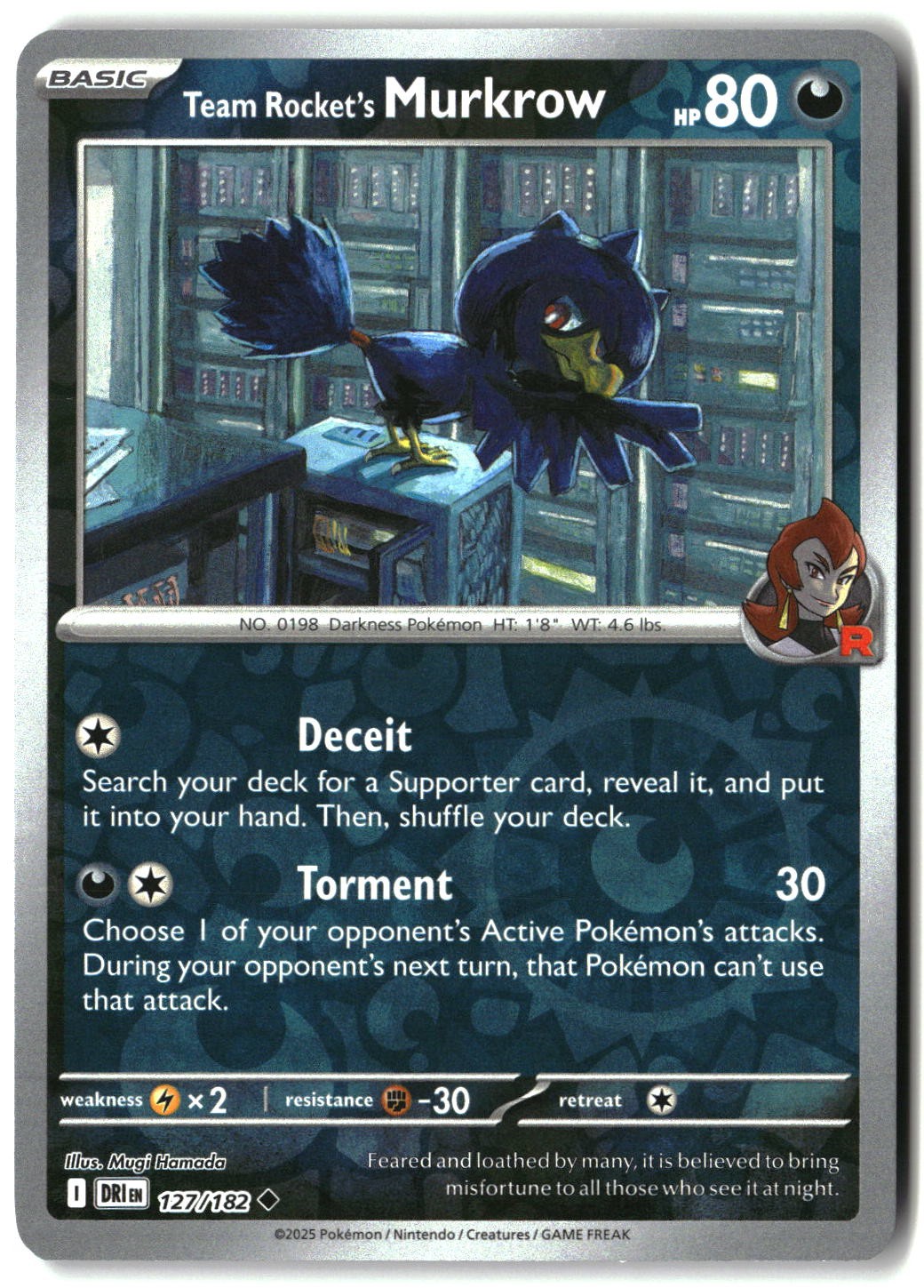 Team Rocket’s Murkrow 127/182 Uncommon Destined Rivals Pokemon Reverse Holo NM