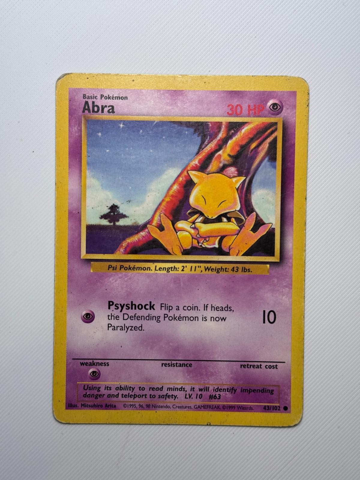 Abra 43/102 Common Base Set Unlimited Pokemon Moderately Played