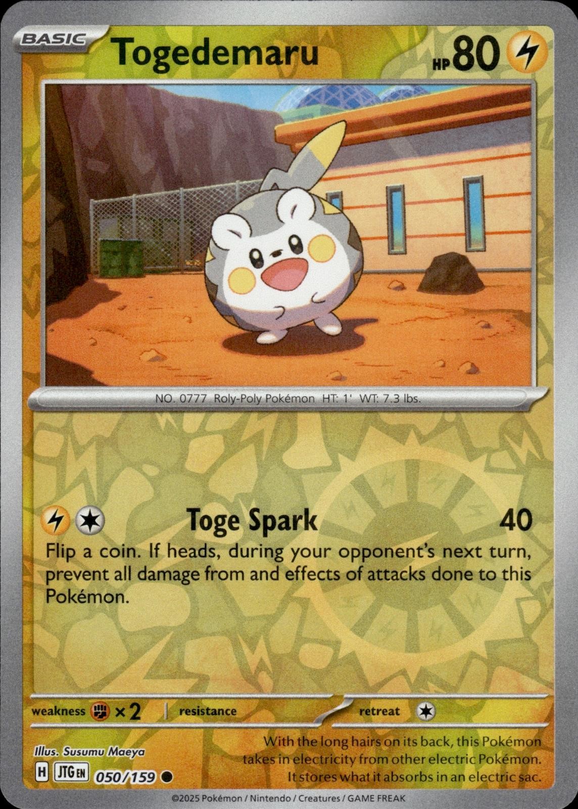 Togedemaru 050/159 REVERSE HOLO Journey Together C NM Susumu Maeya Pokemon