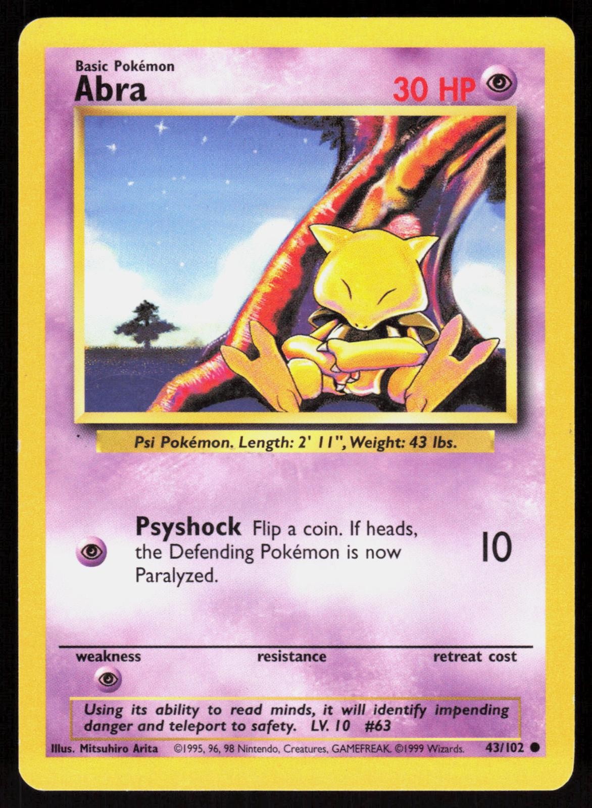 Abra 43/102 Common Base Set Unlimited Pokemon 01-10-03
