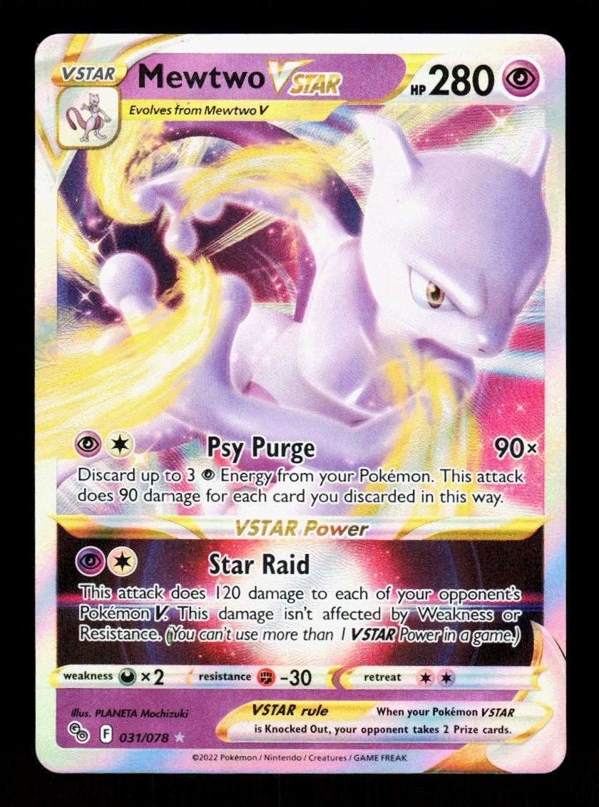 Mewtwo VSTAR 031/078 Holo VSTAR Rare Pokemon GO Pokemon NM