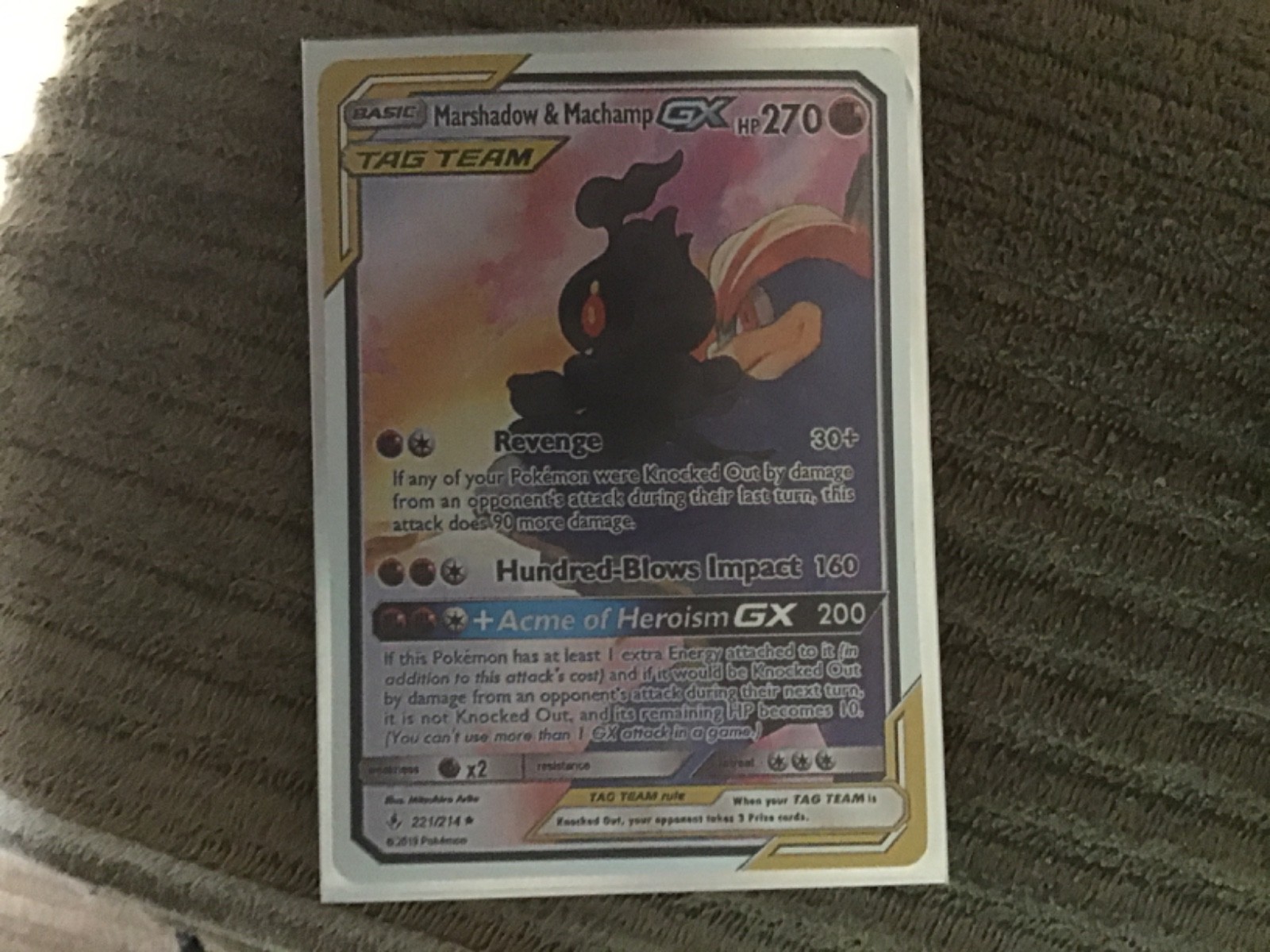 Marshadow & Machamp GX TAG TEAM Full Art Rare Holo 199/214 Unbroken Bonds HP