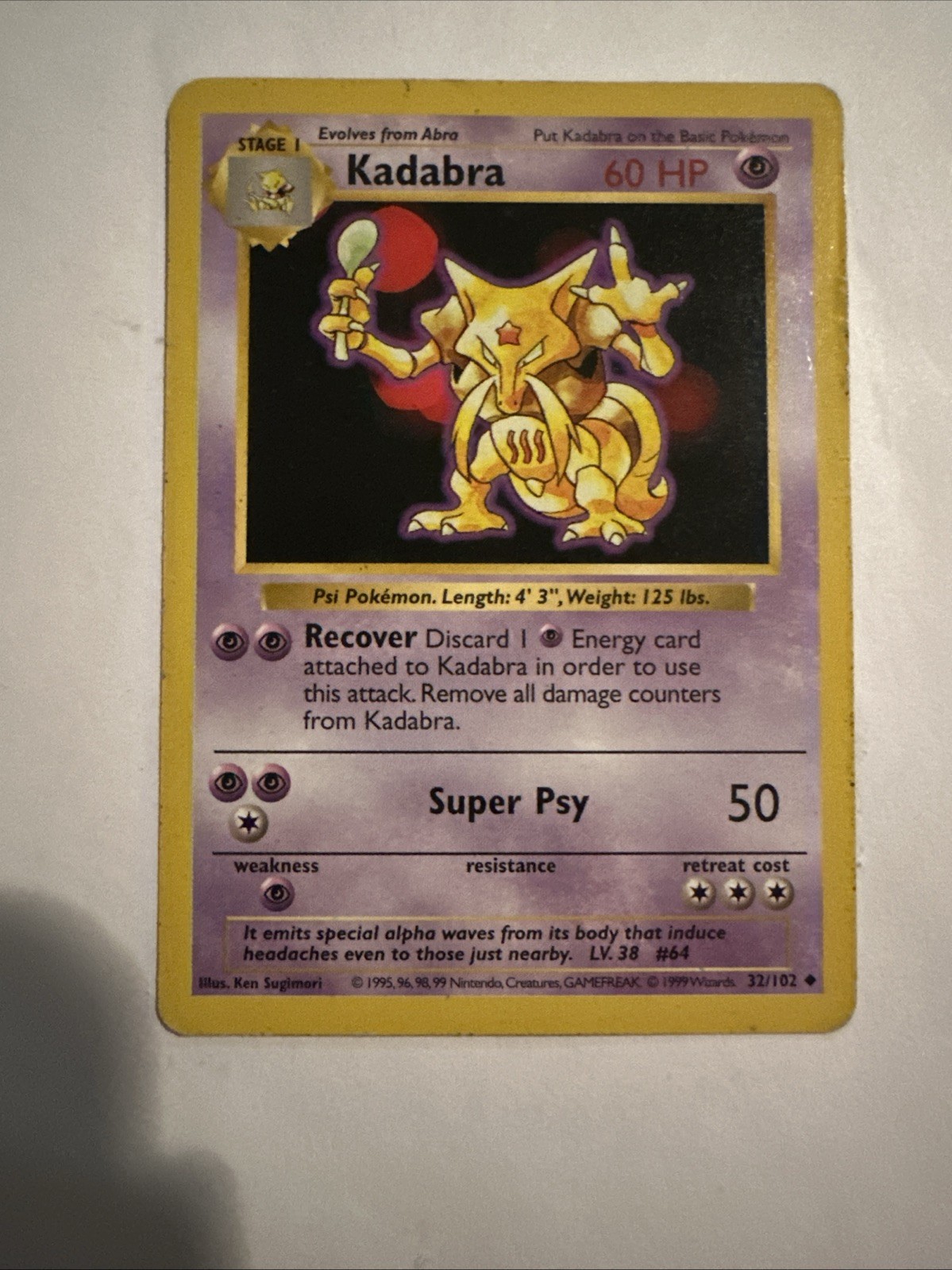 Kadabra 32/102 – Shadowless- Pokemon Card