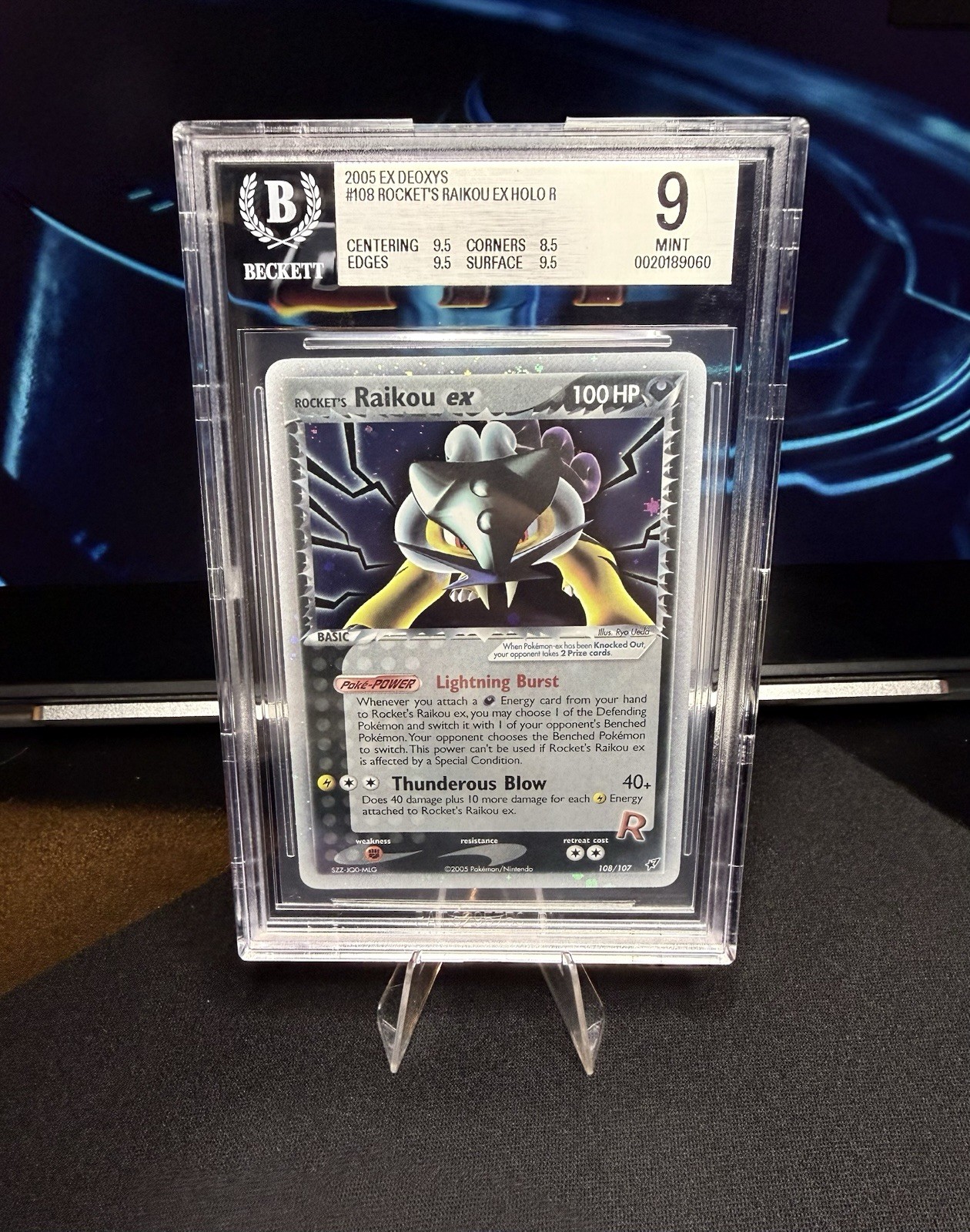 BGS 9 MINT Rocket’s Raikou ex #108 Holo Rare EX Deoxys Pokemon TCG 2005 – Swirl!