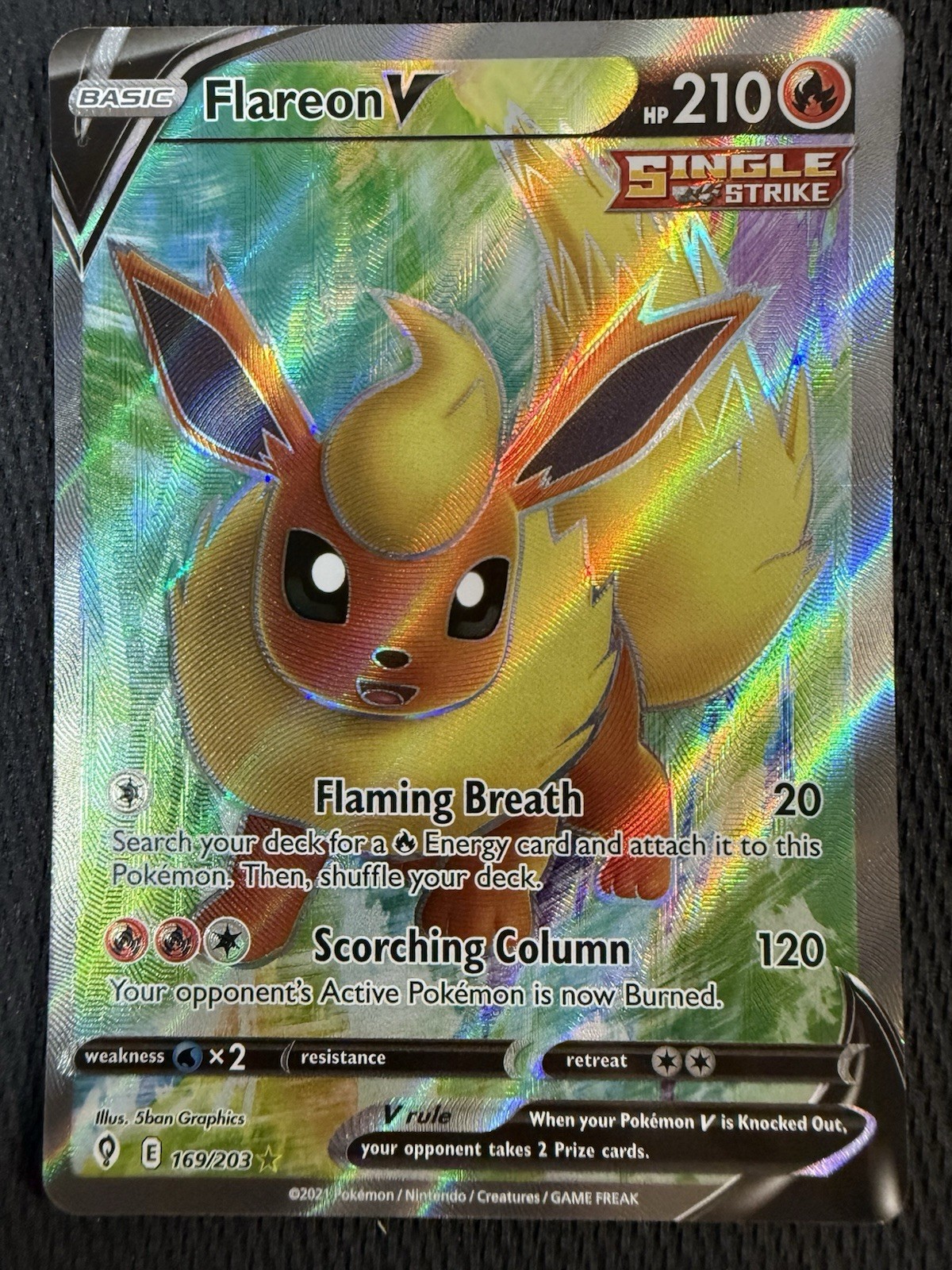 Flareon V 169/203 Evolving Skies Ultra Rare Full Art Pokemon MISCUT