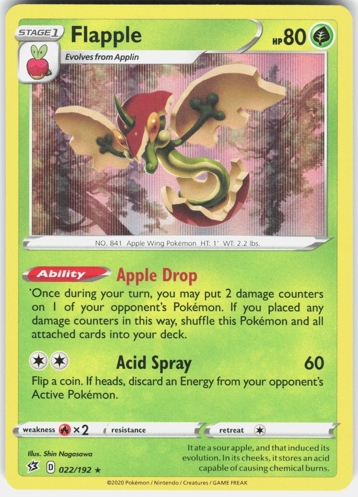 Flapple 022/192 Holo Rare Rebel Clash Pokemon Near Mint