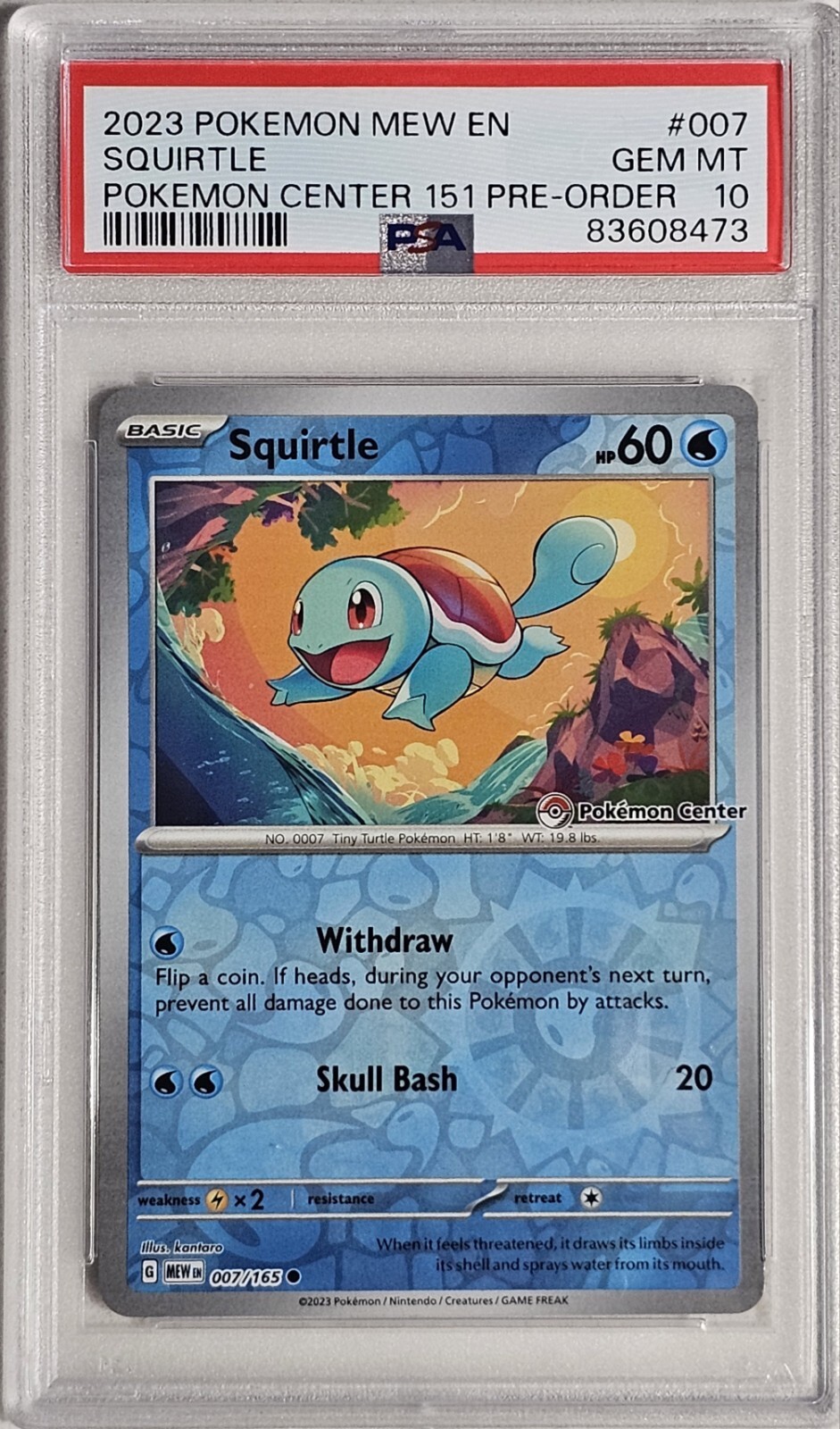 PSA 10 – Squirtle – Pokemon Center Promo – 7/165 Reverse Holo 151 Scarlet Violet