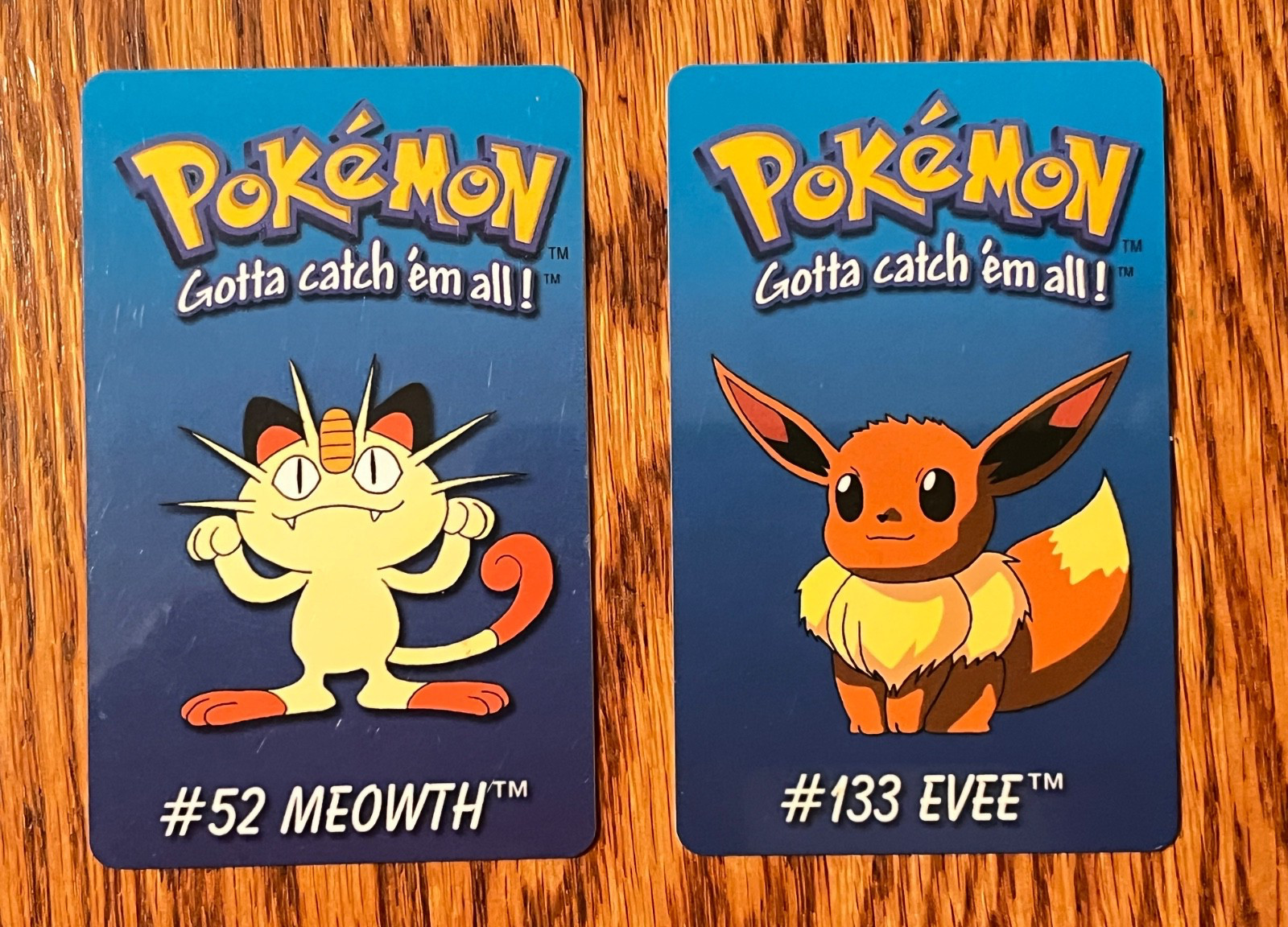 2 Vintage 2000 Pokemon #52 MEOWTH & #133 EVEE Plastic Pocket Calendars RARE
