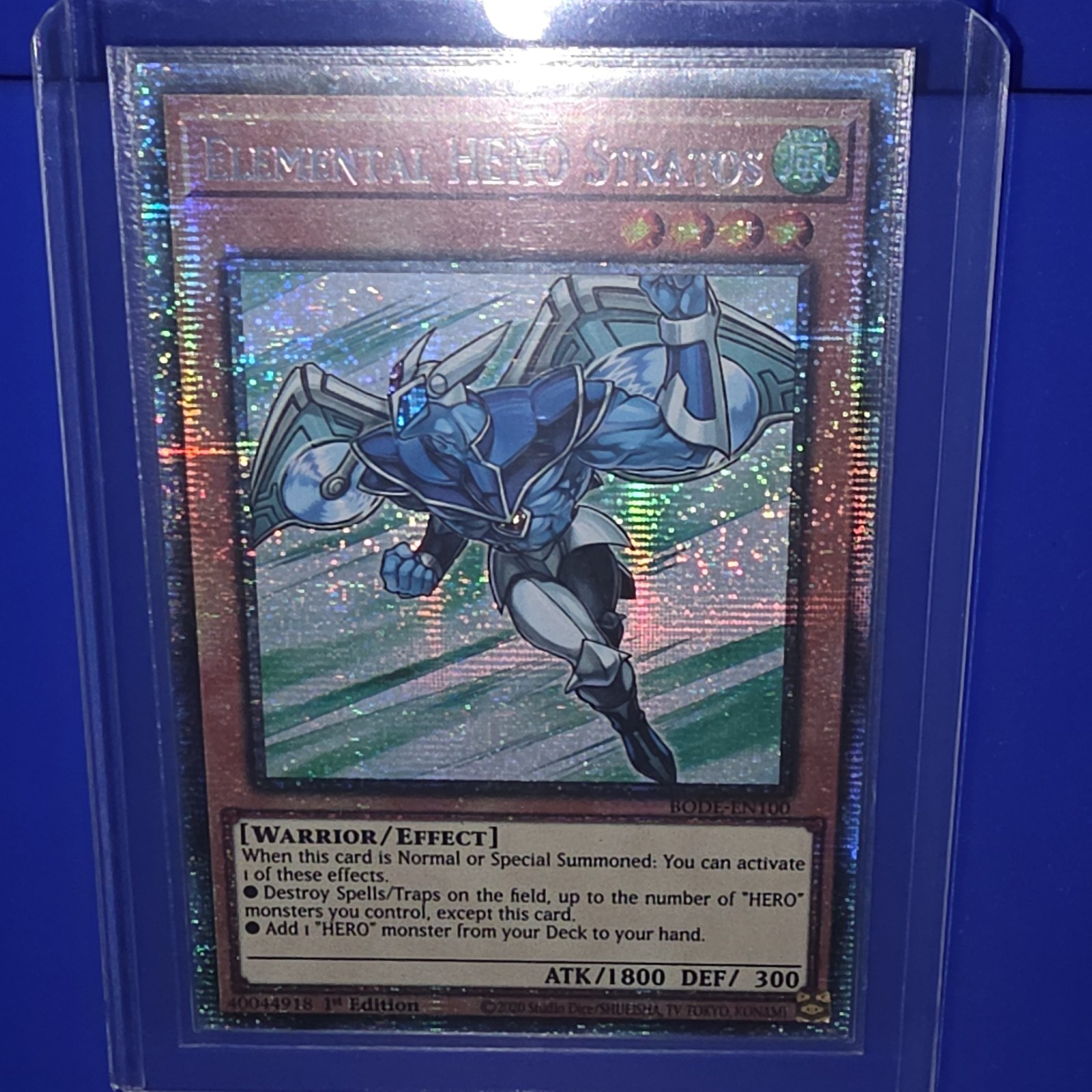 Konami Elemental HERO Stratos BODE-EN100 1st Ed Secret Rare Foil 1800/300