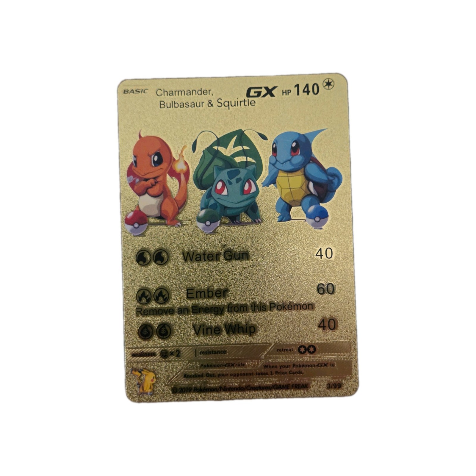 Charmander, Bulbasaur & Squirtle GX Gold Foil Fan Art Pokemon Textured 3/99 LP