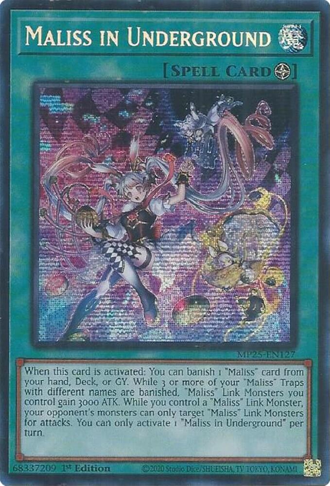 YUGIOH: 1x Maliss in Underground MP25-EN127 Prismatic Secret Rare 2025 Mega-Pack