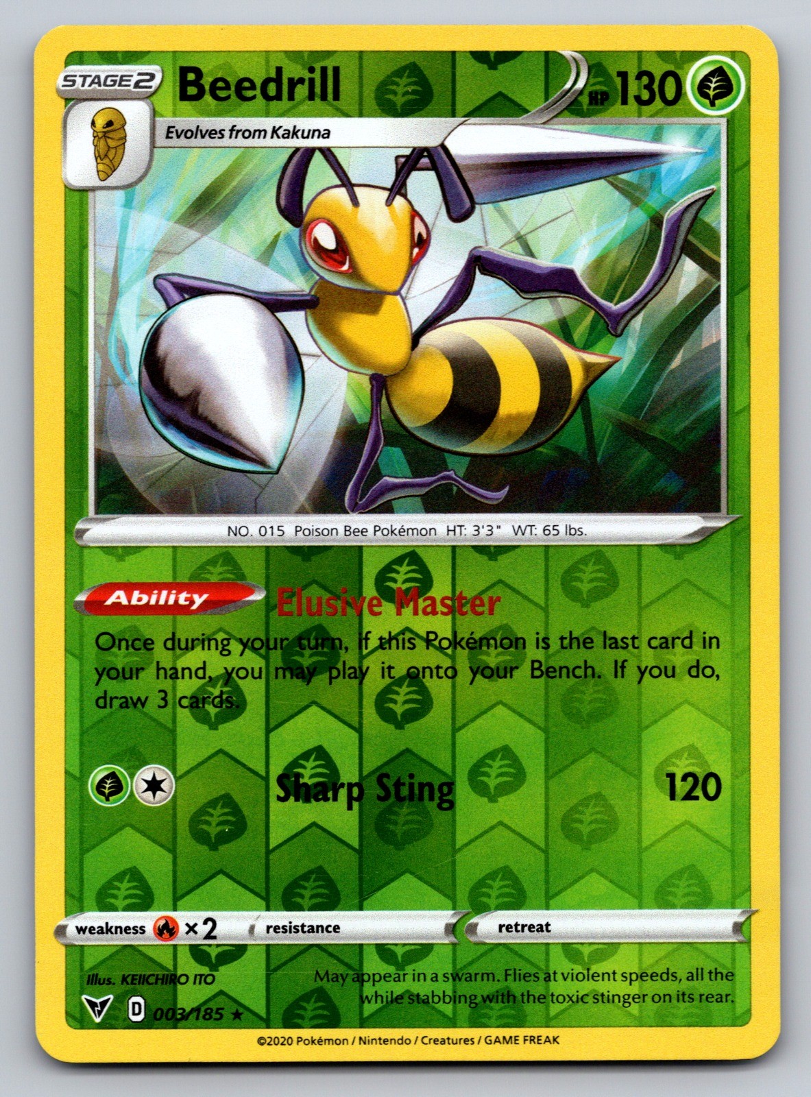 Beedrill Reverse Holo Rare SWSH04: Vivid Voltage 003/185 NM