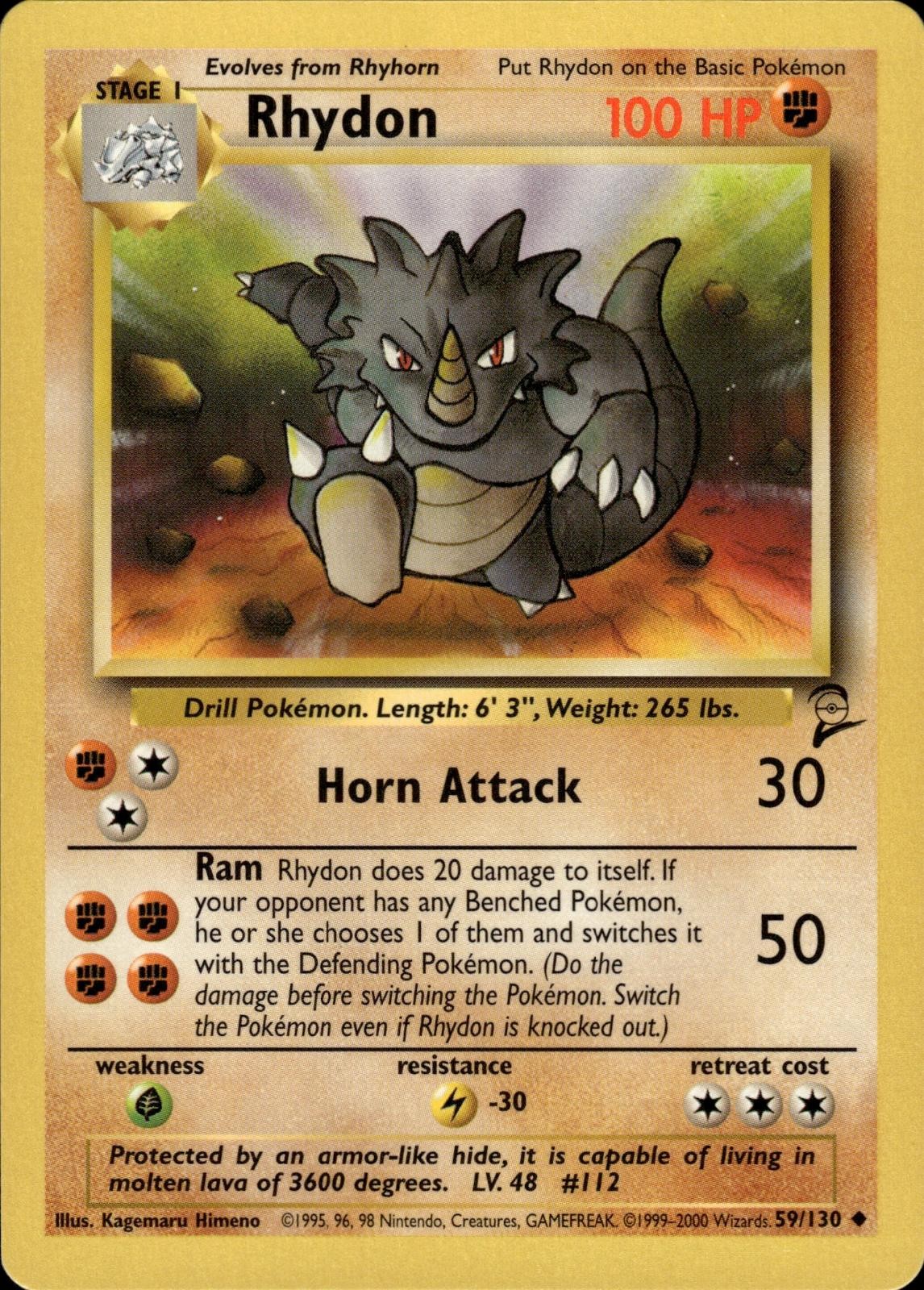 Pokemon Base Set 2 Uncommon Rhydon 59/130 – Near Mint (NM)
